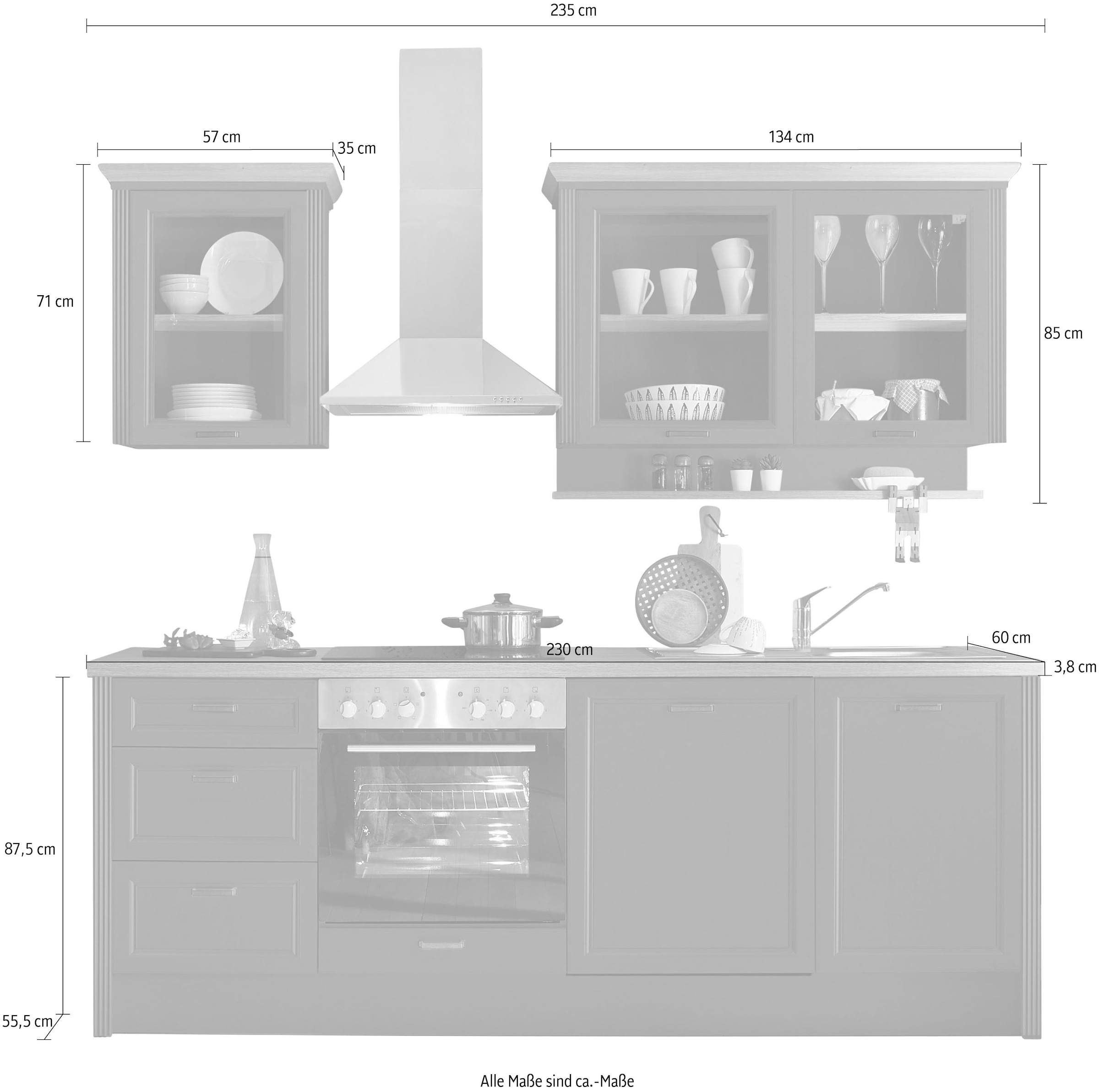 KOCHSTATION Küche »Jasmin« 230 cm breit, wahlweise mit oder ohne E-Geräte