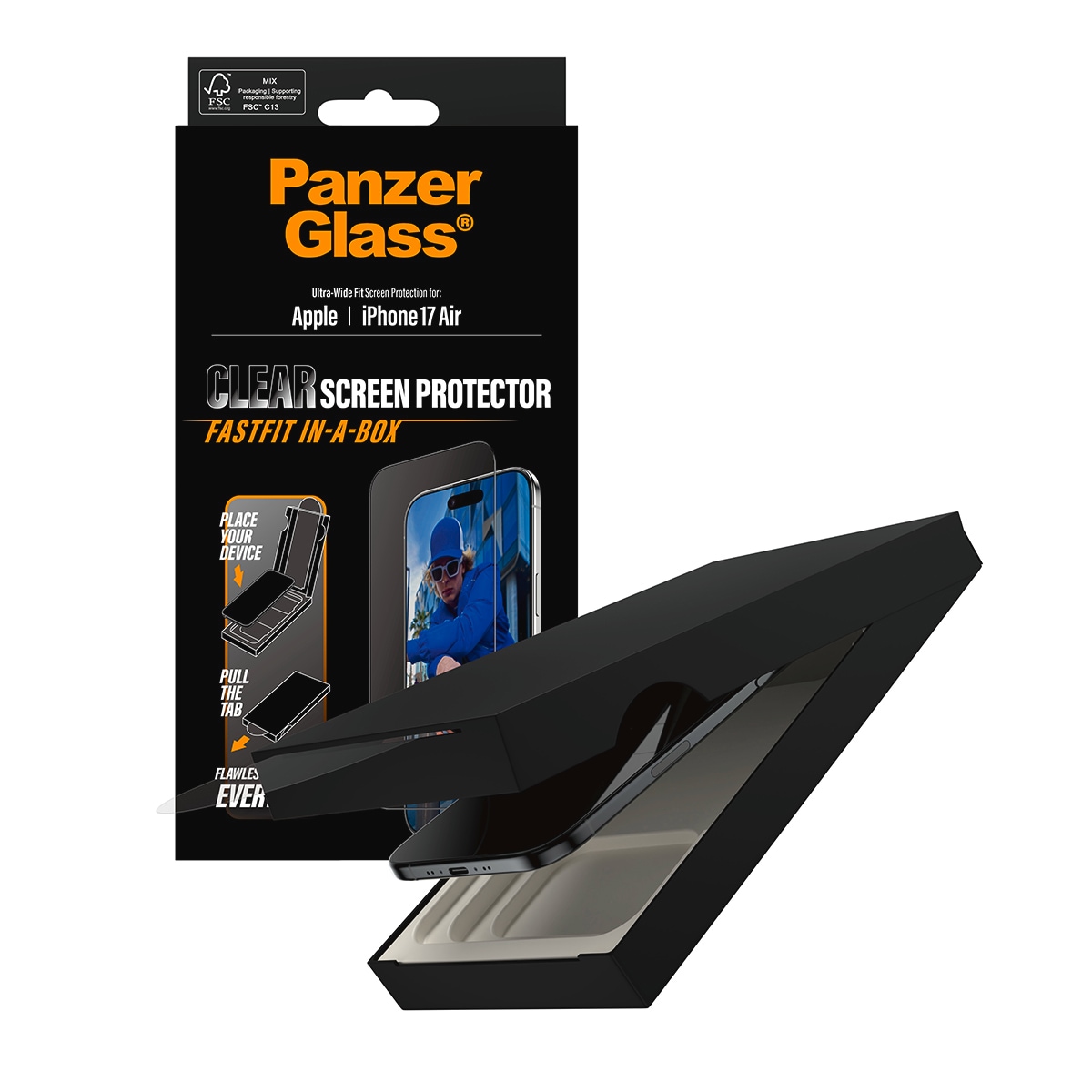 CARE by PanzerGlass Displayschutzglas »Ultra-Wide Fit Screen Protector FASTFIT IN-A-BOX« für Apple iPhone Air Displayschutzfolie, Schutzfolie, Bildschirmschutz, kratz- & stoßfest
