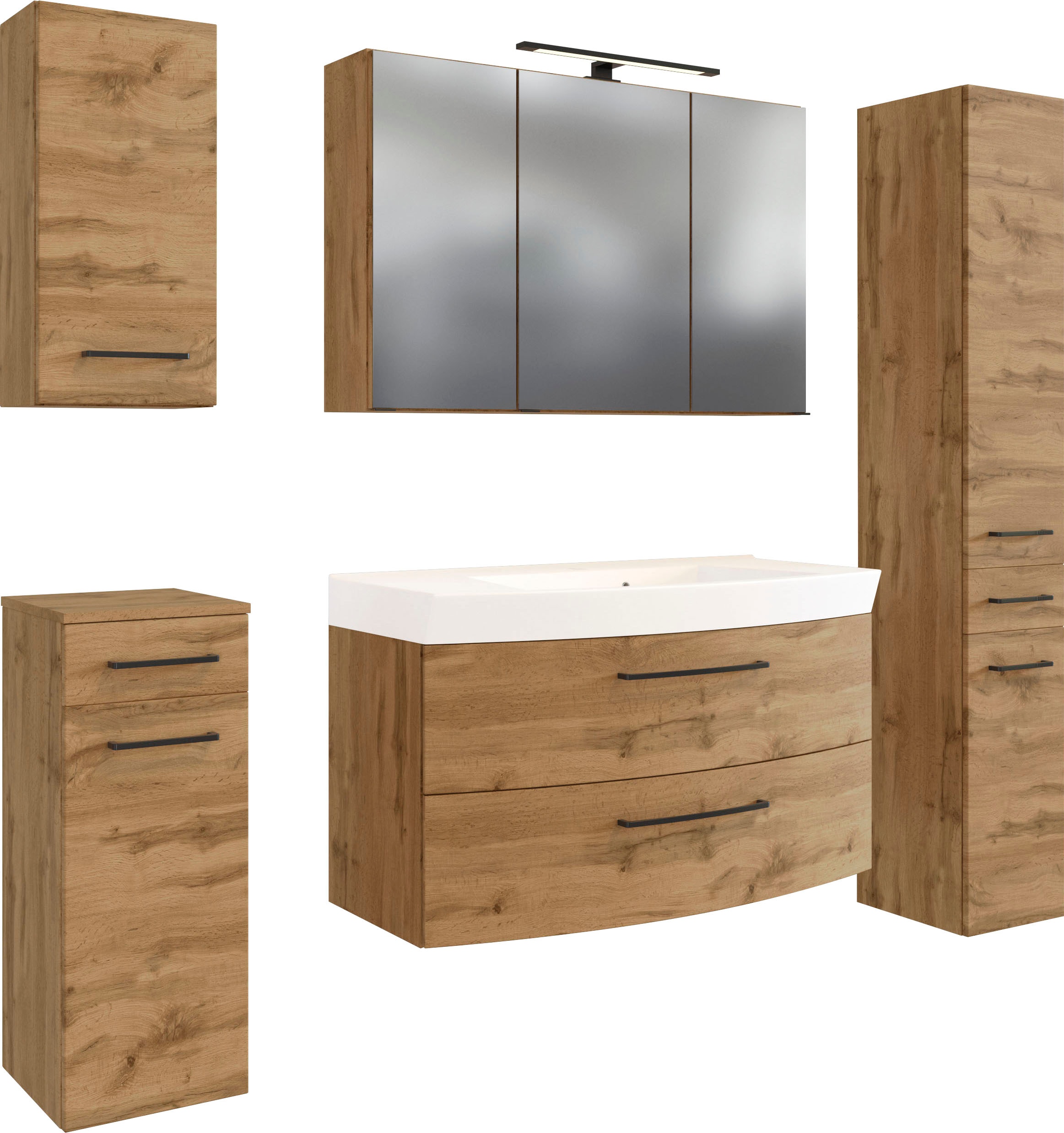 Welltime Badmöbel-Set »Chicago« 5 Stk. tlg. in braun, Größe B/H/T: 160 cm cm x 200 cm cm x 50 cm cm