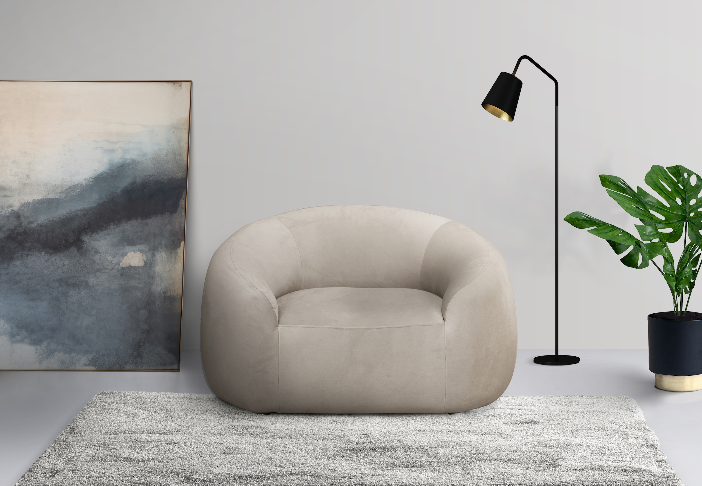 LeGer Home by Lena Gercke Sessel »YANI Relaxsessel, Loungesessel, Maße B/T/H: 127/96/76 cm«, organische Form, mit Wellenunterfederung, auch in Bouclé