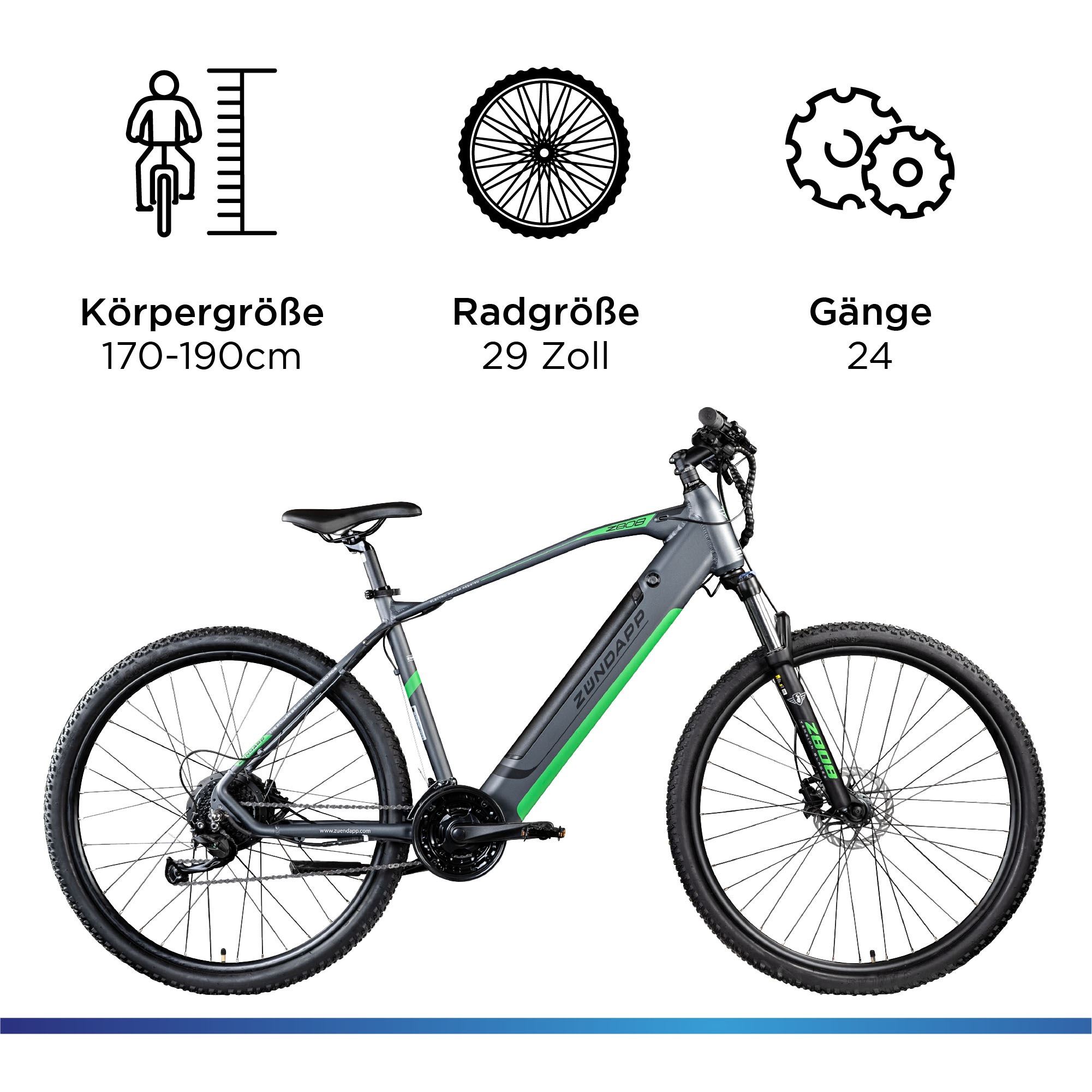 Zündapp E-Bike »Z808«, 10 Gang, Heckmotor 250 W, Pedelec, Elektrofahrrad für Damen u. Herren, MTB