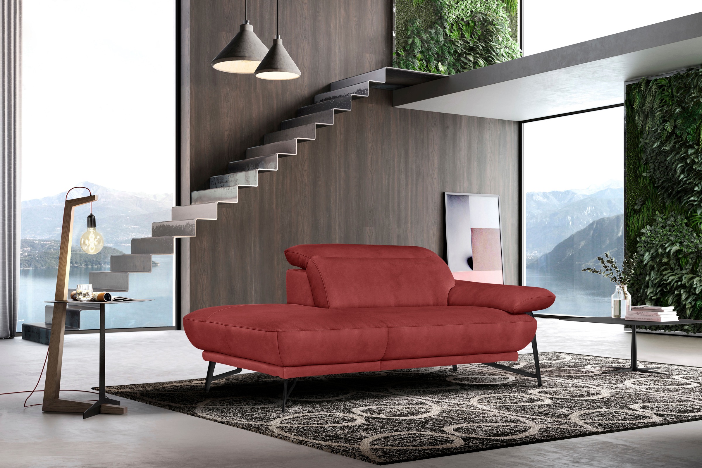 Egoitaliano Sofa »Anais, Design mit hohem Sitzkomfort, Fußfarbe schattengrau«, Set, Kopfteil verstellbar, Luxus-Microfaser Lederoptik, marsala