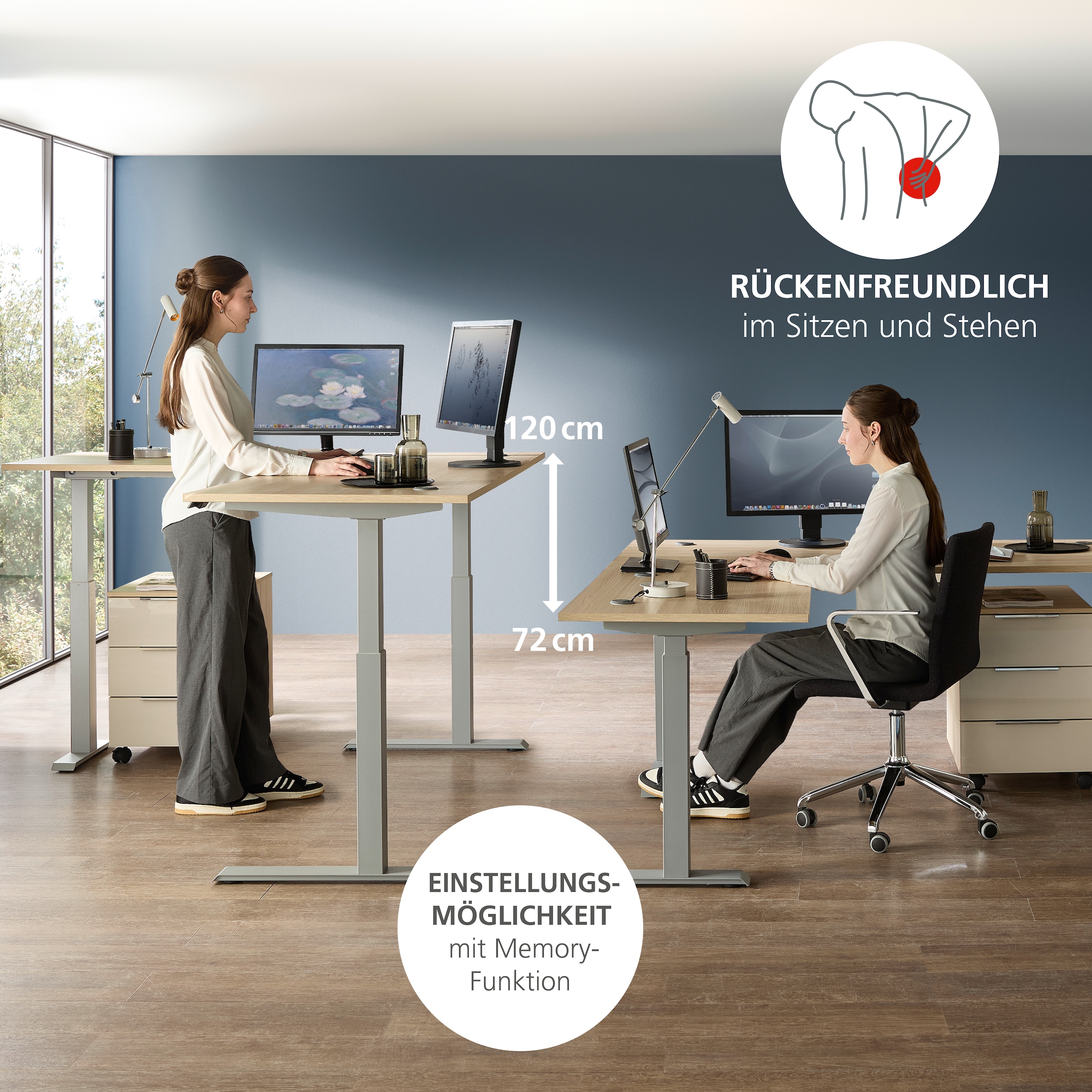 Innostyle Schreibtisch »Schreibtisch Santorin, 185/72/173 cm ( B/H/T)« 1 Stk. tlg. mit motor. Höhenverst. (72-120 cm) mit Memory-Funkt., li/re montierbar