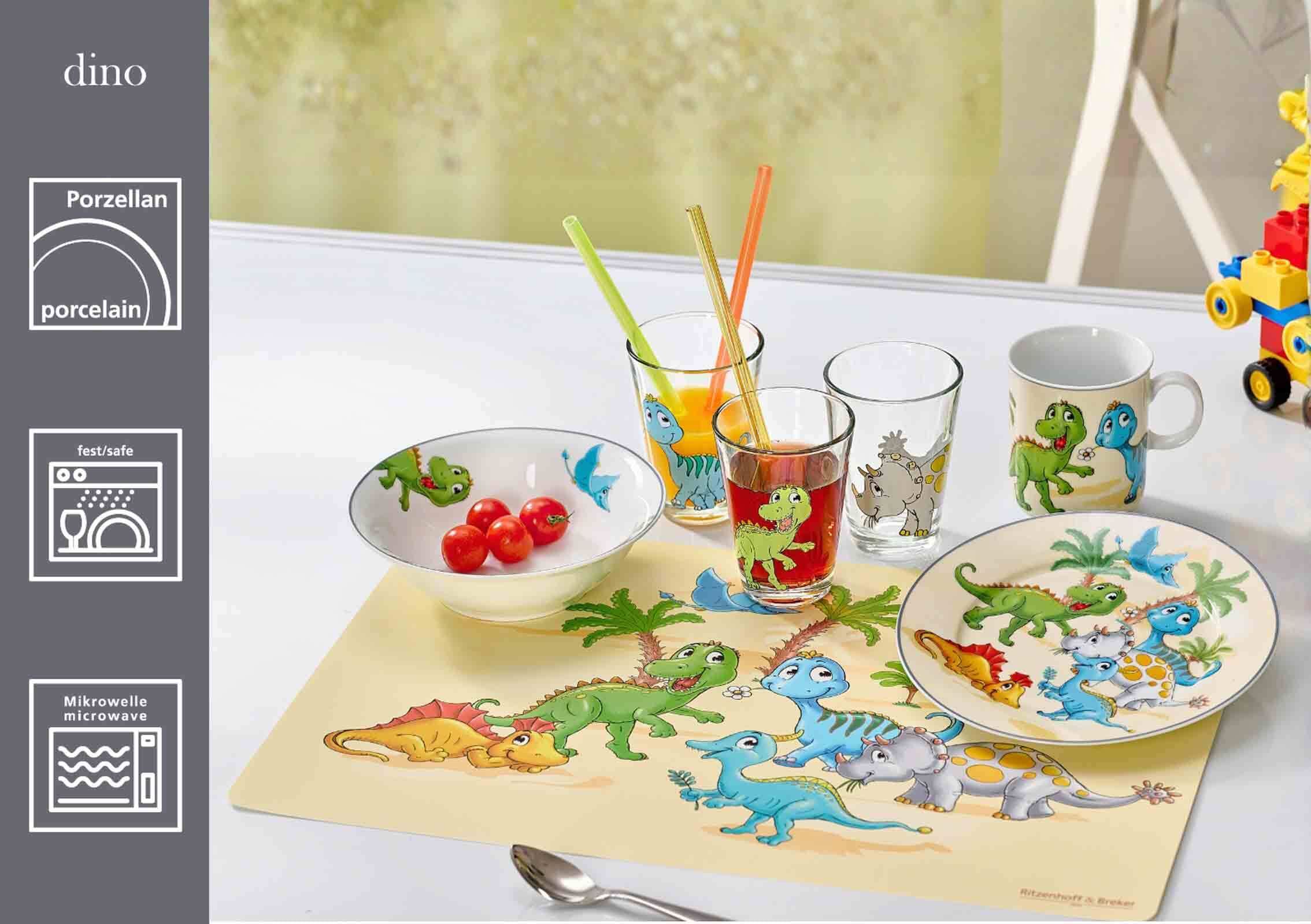 Ritzenhoff & Breker Kindergeschirr-Set »Kindergeschirr Set Dino bunt« Spülmaschinengeeignet, Spülmaschinenfest, Mikrowellensicher