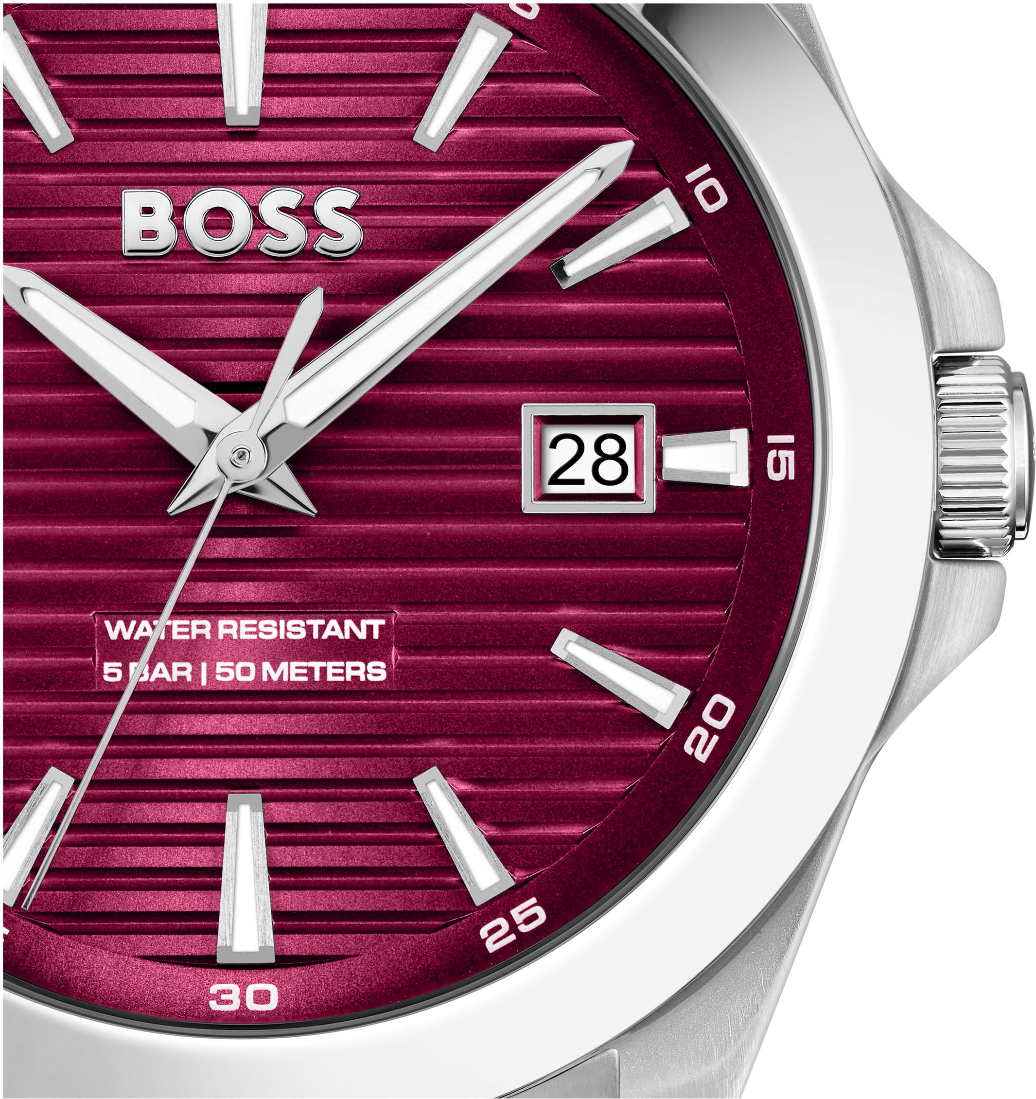 BOSS Quarzuhr »STRIKE«, Armbanduhr, Damenuhr, Herrenuhr, Edelstahlarmband, analog, Tag