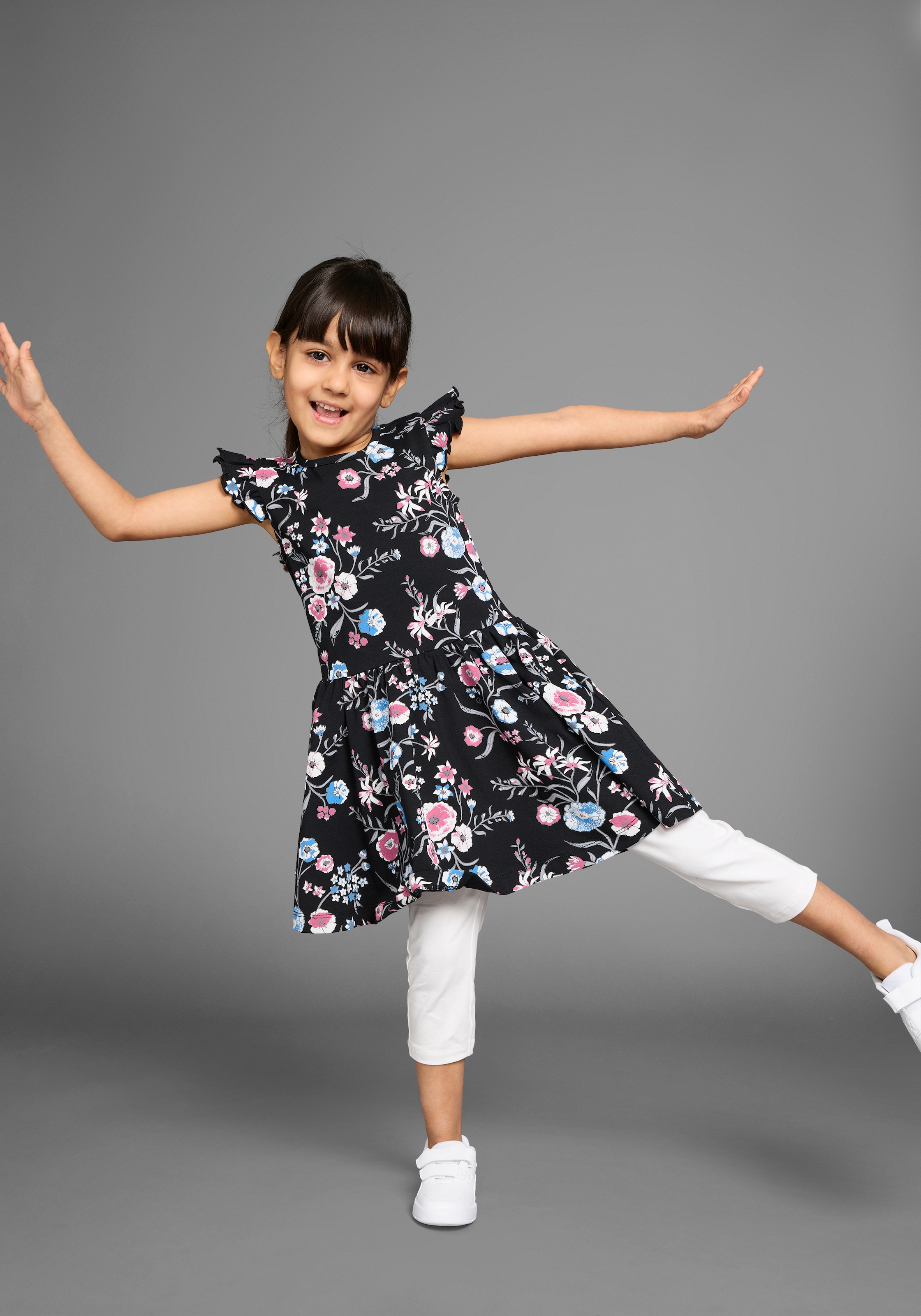 KIDSWORLD Jerseykleid »Shirtkleid im trendigen Allover-Muster«, mit Flügelärmeln