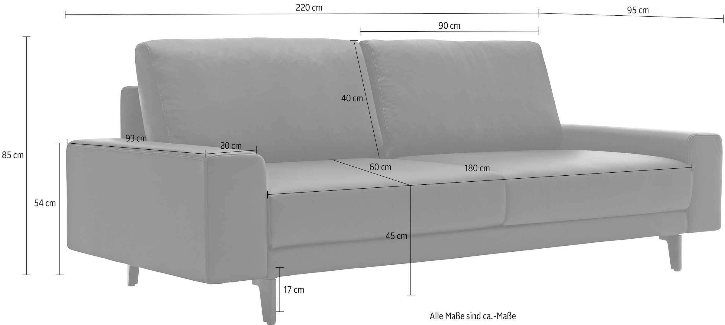 hülsta sofa 3-Sitzer »hs.450«, Armlehne breit niedrig, Alugussfüße in  umbragrau, Breite 220 cm bei OTTO | Einzelsessel