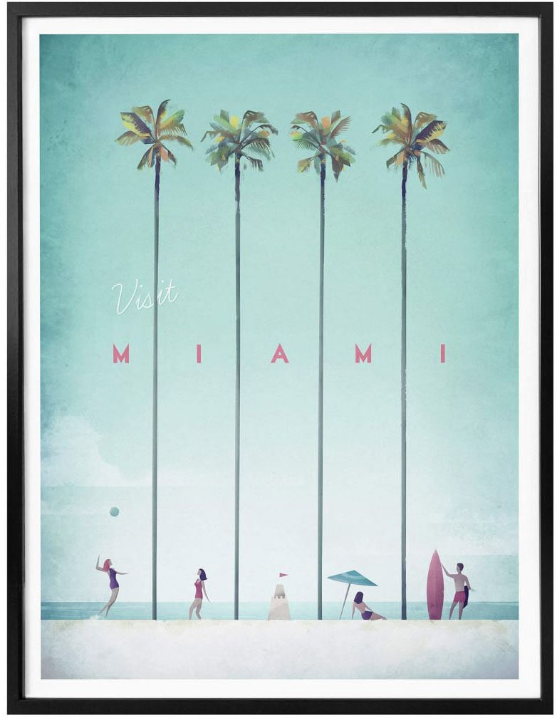 Wall-Art Poster »Palmen Urlaub Miami Strand«, Strand, (1 St.), Poster ohne Bilderrahmen