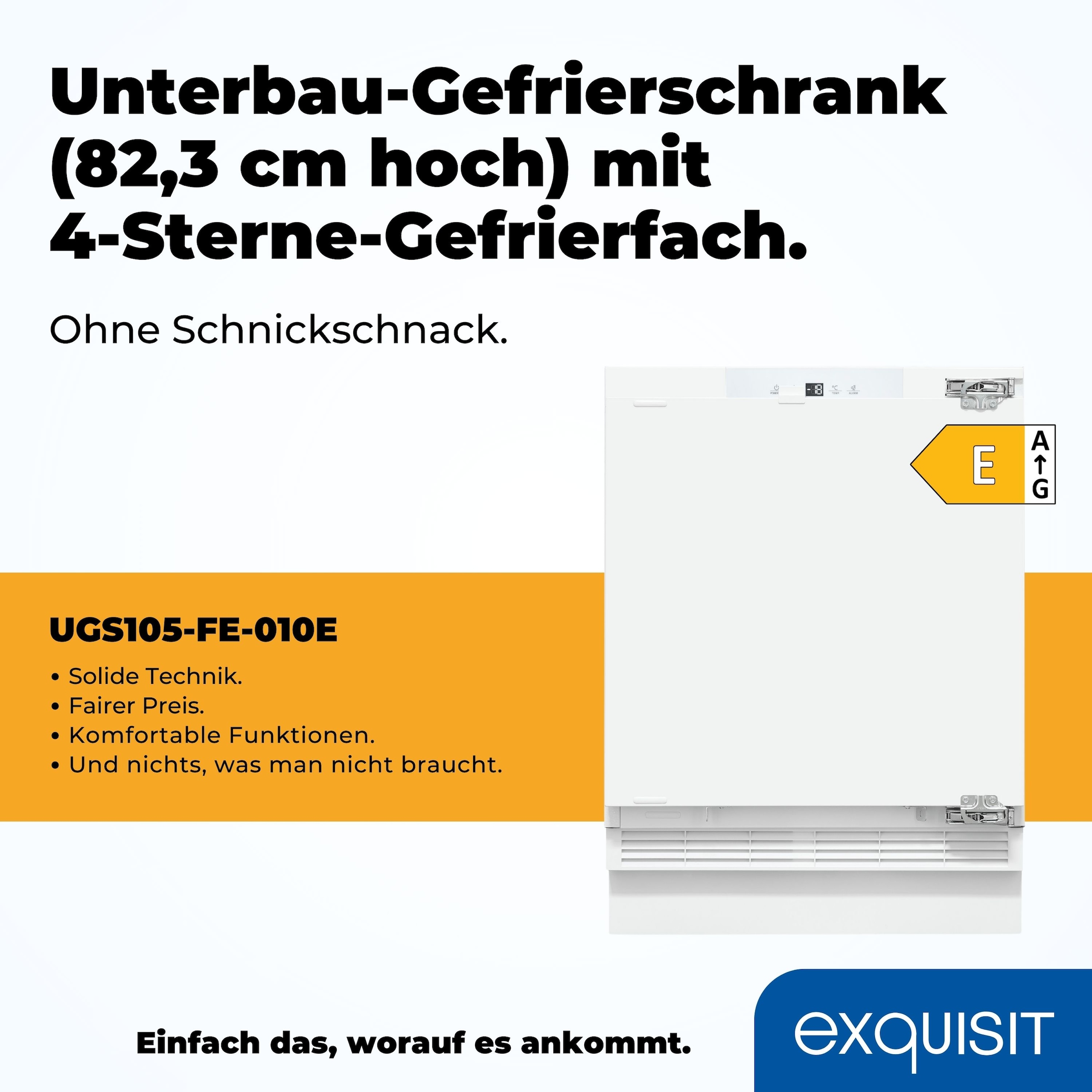 exquisit Gefrierschrank »UGS105-FE-010E« 82,3 cm hoch 59,5 cm breit Ideal zum Unterbauen in die Küchenzeile für kleine Küchen, Büroküchen