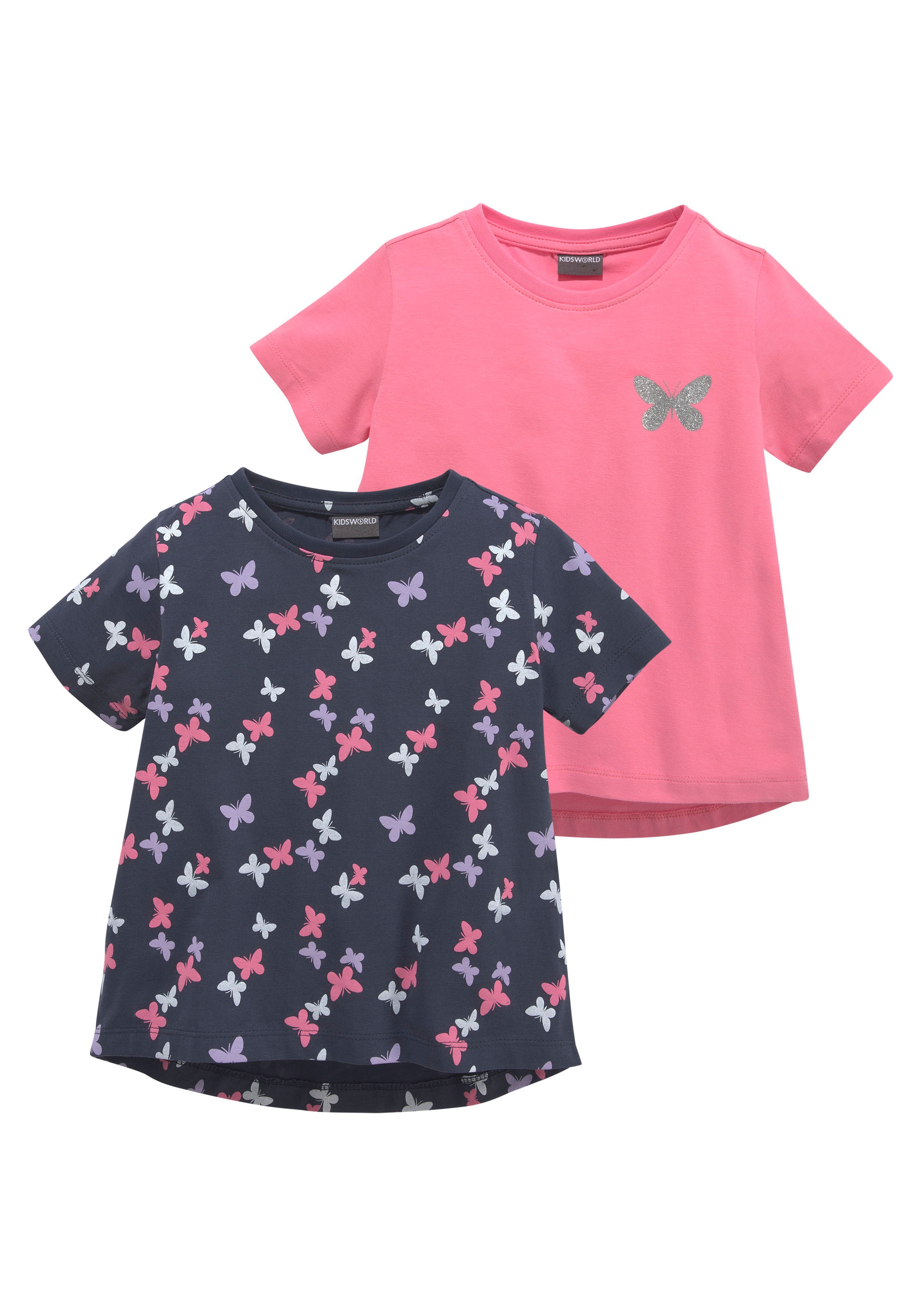 KIDSWORLD T-Shirt, (Packung, 2er-Pack), mit hinten länger geschnittenem Saum