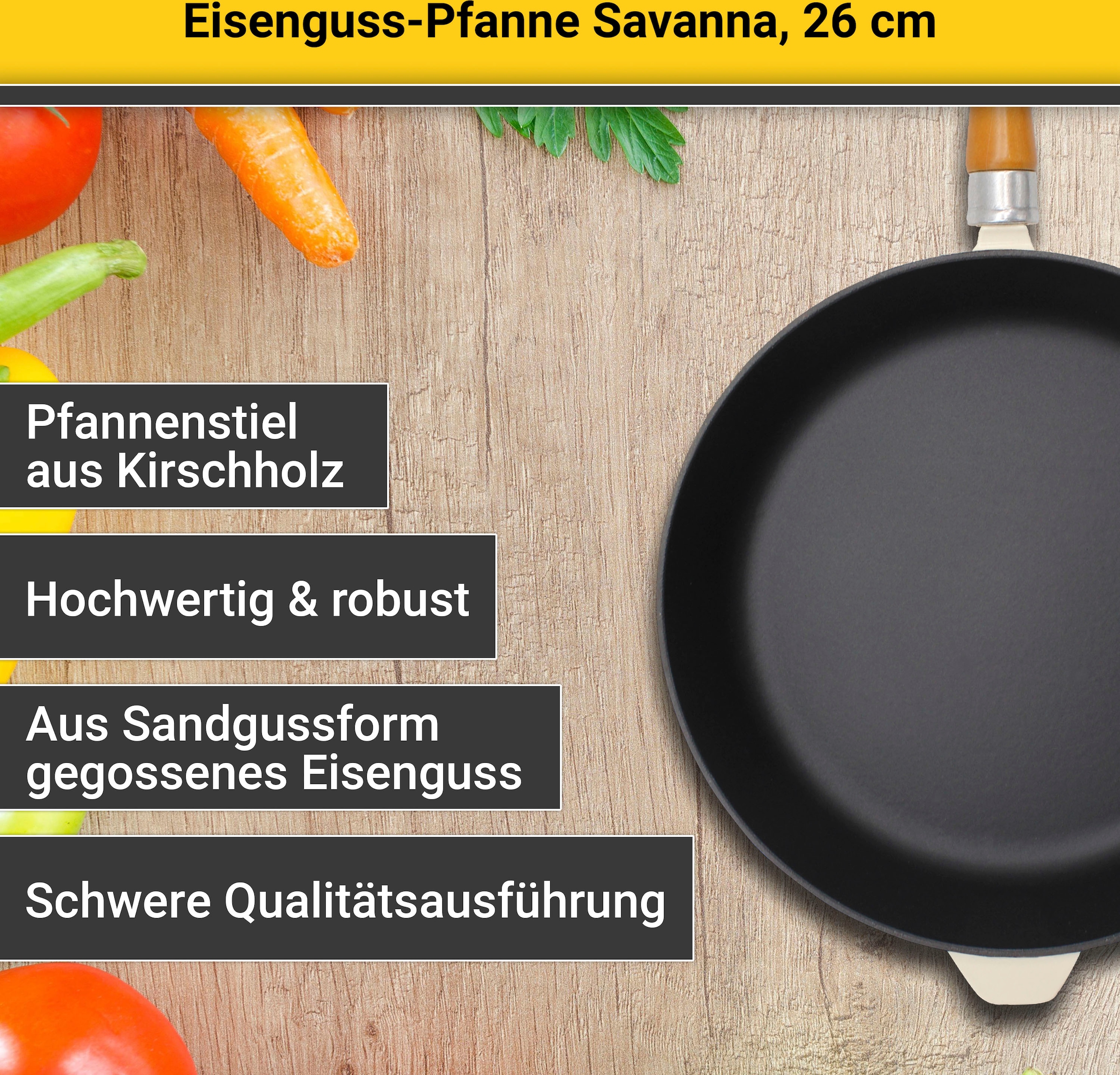 Krüger Bratpfanne »Einsenguss Pfanne SAVANNA«, Gusseisen, (1 tlg.), für Induktions-Kochfelder geeignet