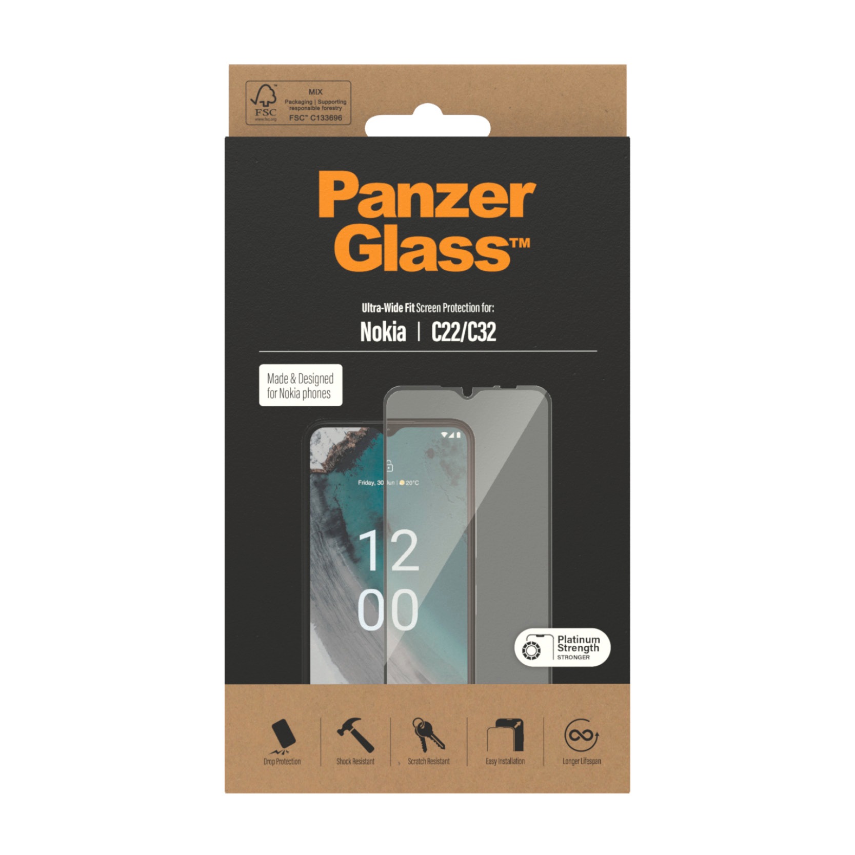PanzerGlass Displayschutzfolie »Ultra-Wide Fit Screen Protector«, für Nokia C22-Nokia C32, (1 St.), Displayschutzfolie, Schutzfolie, Bildschirmschutz, kratz- & stoßfest