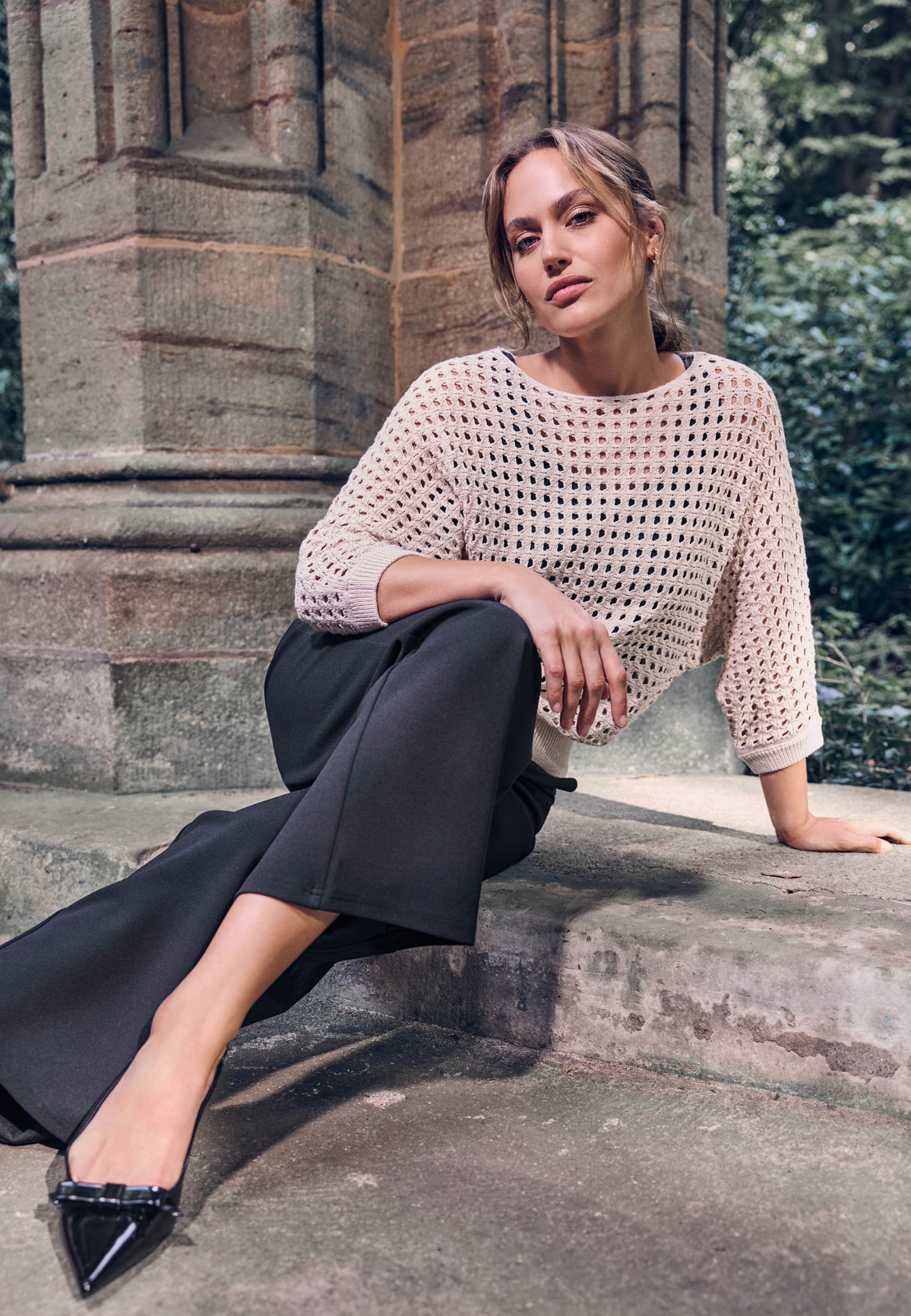 Zero Rundhalspullover »Pullover mit Lochmuster«