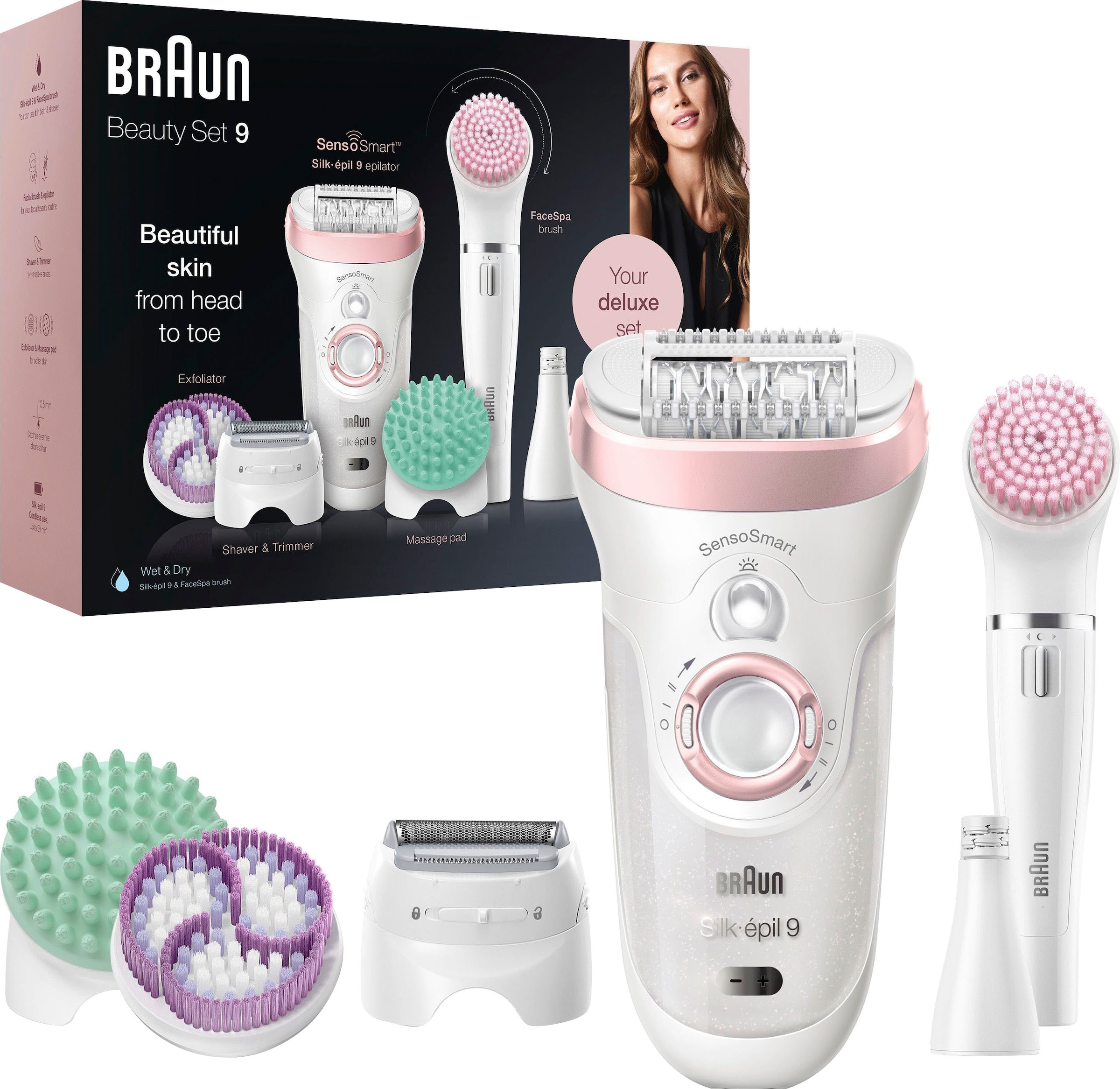 Braun Epilierer »Silk-épil Deluxe Beauty-Set 9-995 Deluxe«, 9-in-1  Kabellose Wet&Dry Haarentfernung für Gesicht und Körper im OTTO Online Shop