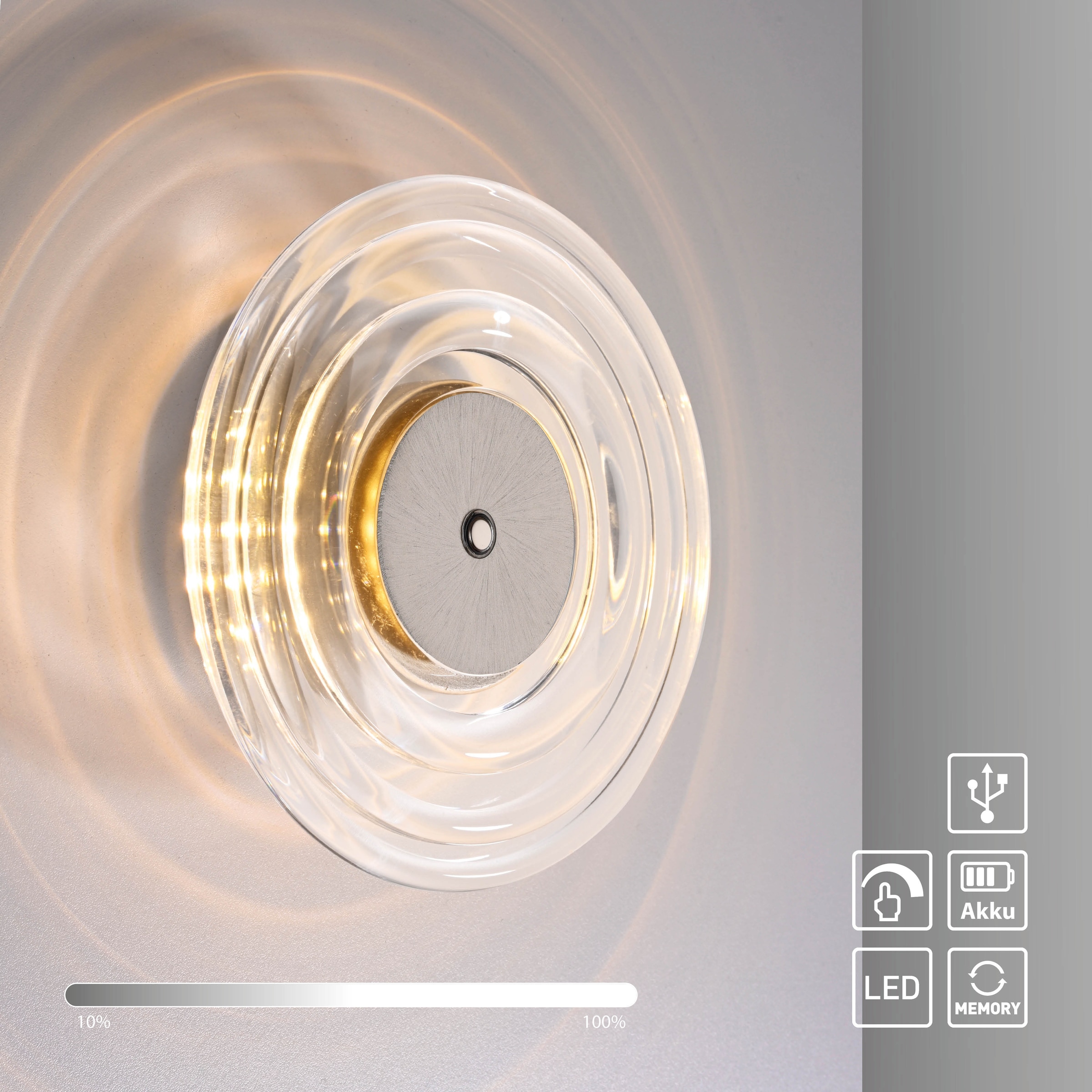Paul Neuhaus LED Wandleuchte »AKKU-SONO« LED-Board 1 Stk. Warmweiß Touchdimmer, Memoryfunktion, Akku betrieben