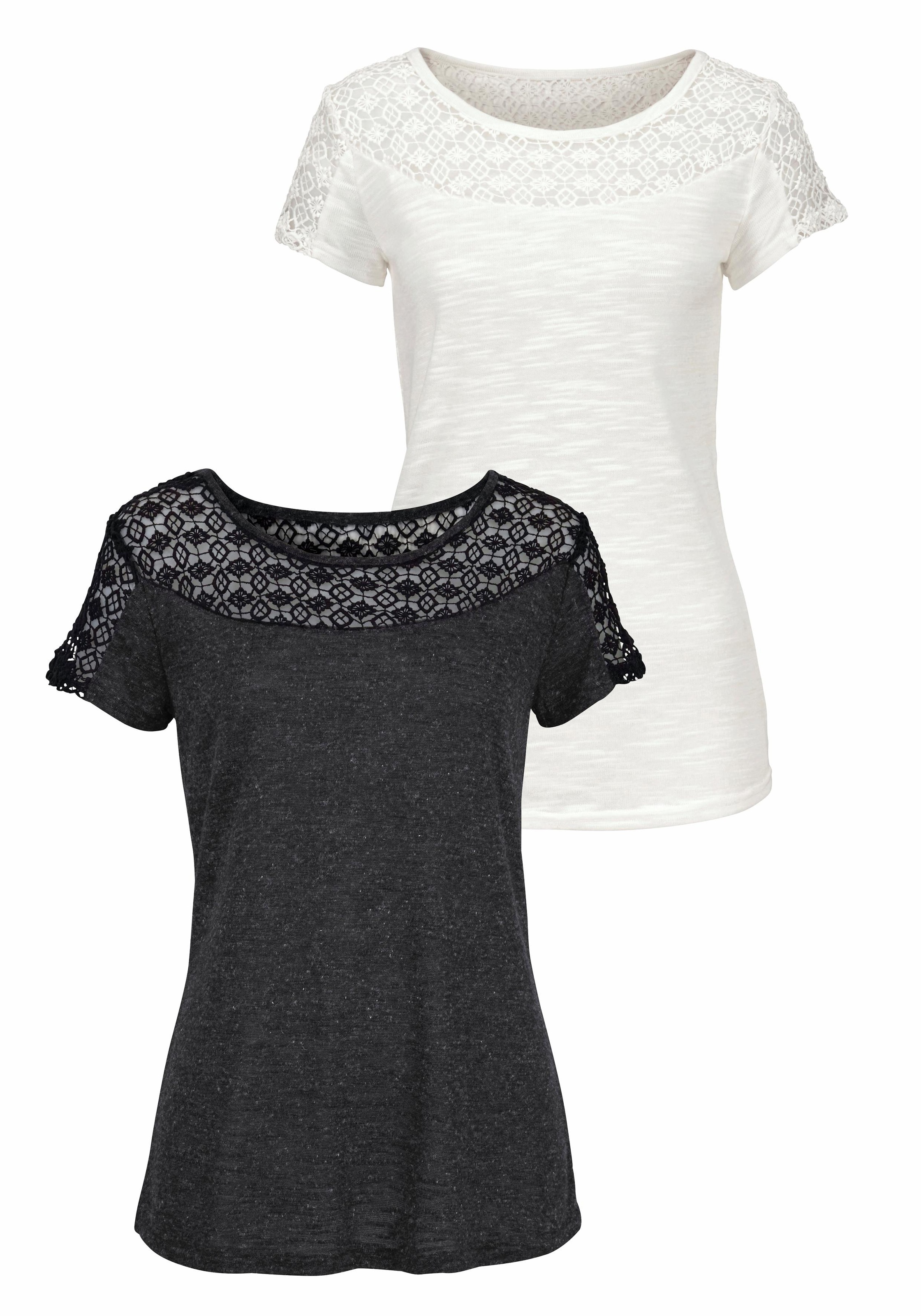 Vivance T-Shirt, (2er-Pack), mit weicher Häkelspitze kaufen