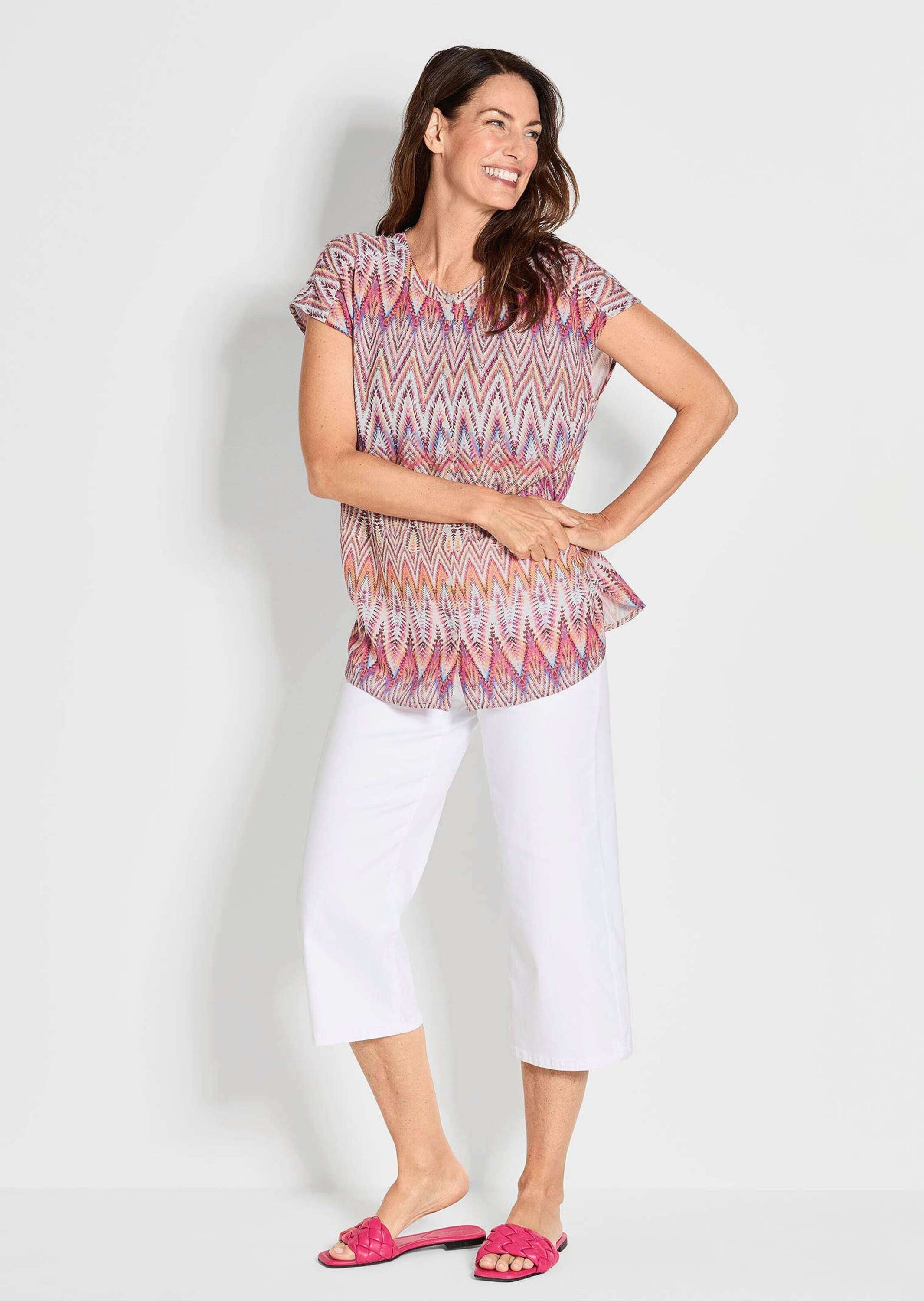 GOLDNER Kurzarmbluse »Kurzgröße Kurzarm Printbluse für Damen multicolor«