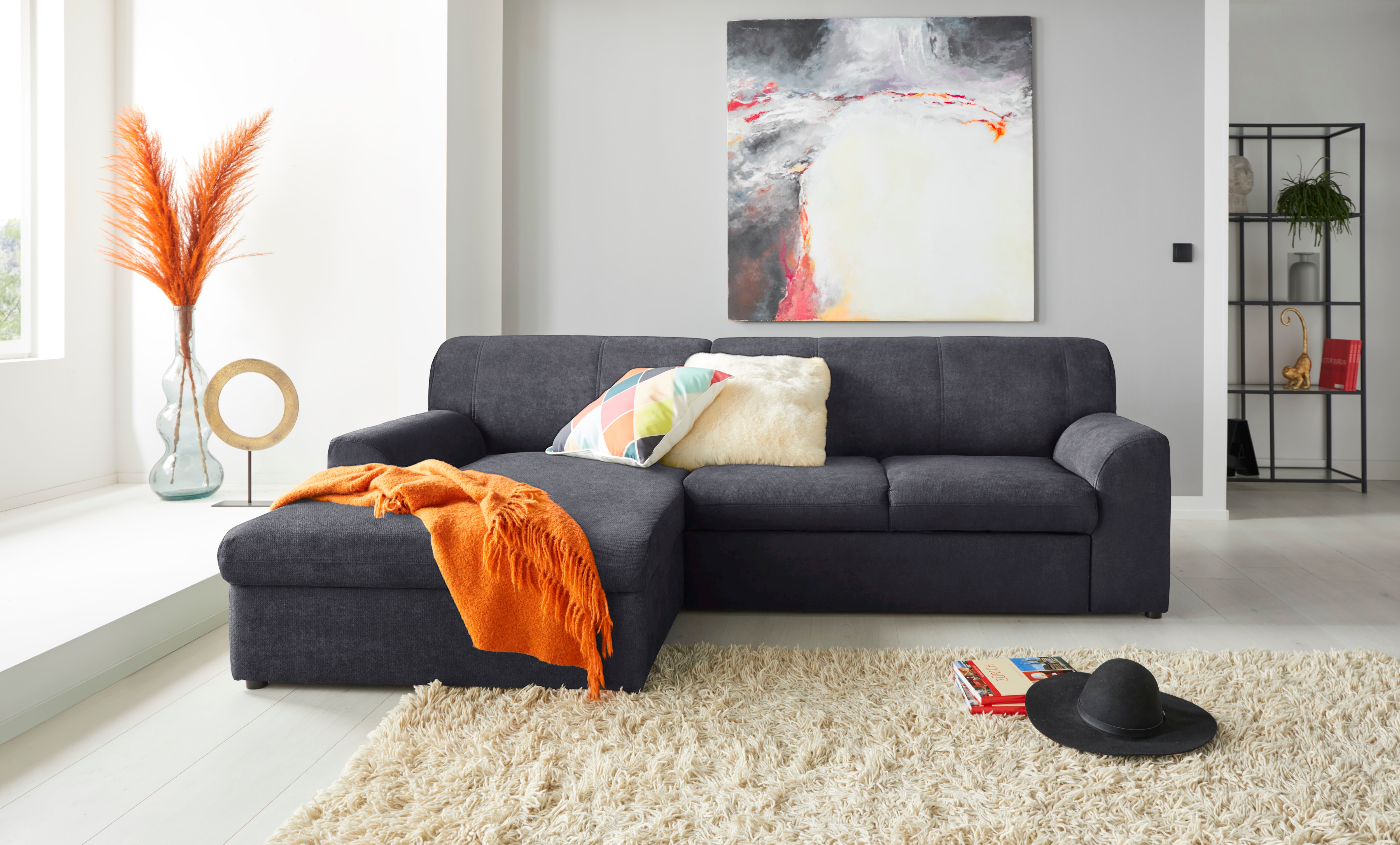 DOMO collection Ecksofa "Topper, elegant und zeitlos, kompaktes Stellmaß 245/155cm, L-Form" mit Recamiere, wahlweise mit Schlaffunktion