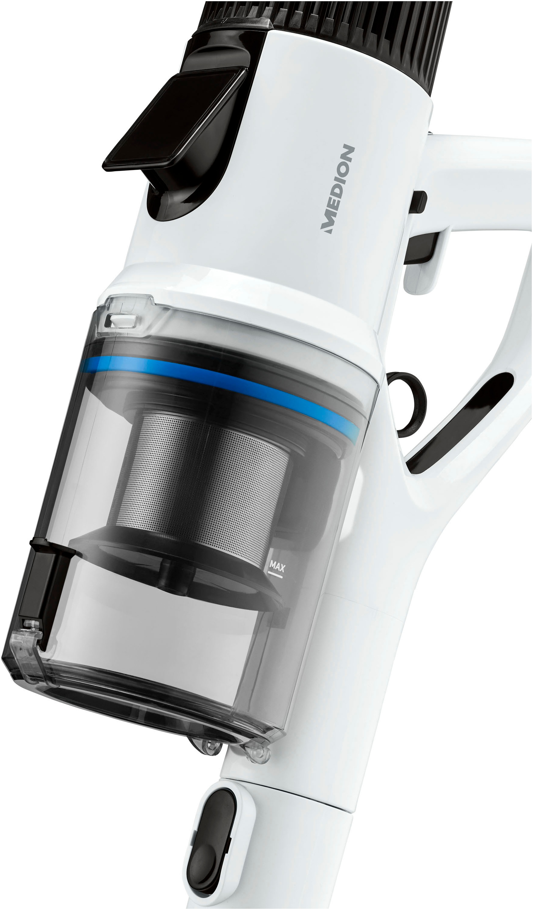 Medion® Akku-Stielstaubsauger »P400 W (MD 12051), beutellose Zyklon-Technologie, 26 kPa Saugleistung«, LED-Touch-Display, Staubsensor, integriertes Zubehör und Ladestation
