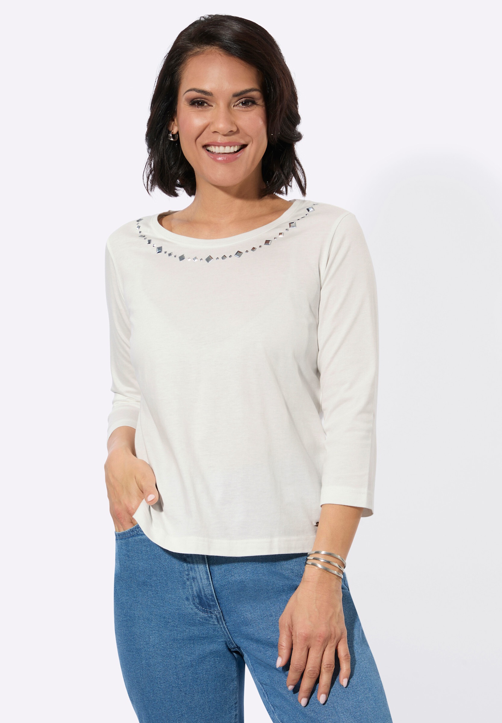 Witt T-Shirt »Rundhals-Shirt Rundhalsshirt mit Ziersteinchen«