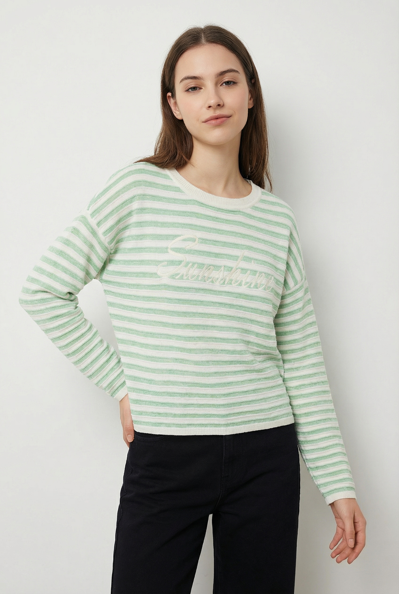 Vero Moda Strickpullover »VMAPPLE LS O-NECK PULLOVER BOO« mit trendigem "Sunshine" Schriftzug