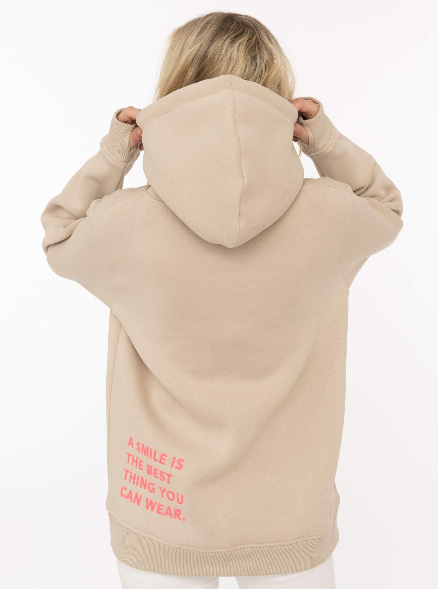 Zwillingsherz Hoodie »"Smile Cross"«, Statement Schriftzug, Stickerei, Kapuze, Kängurutasche
