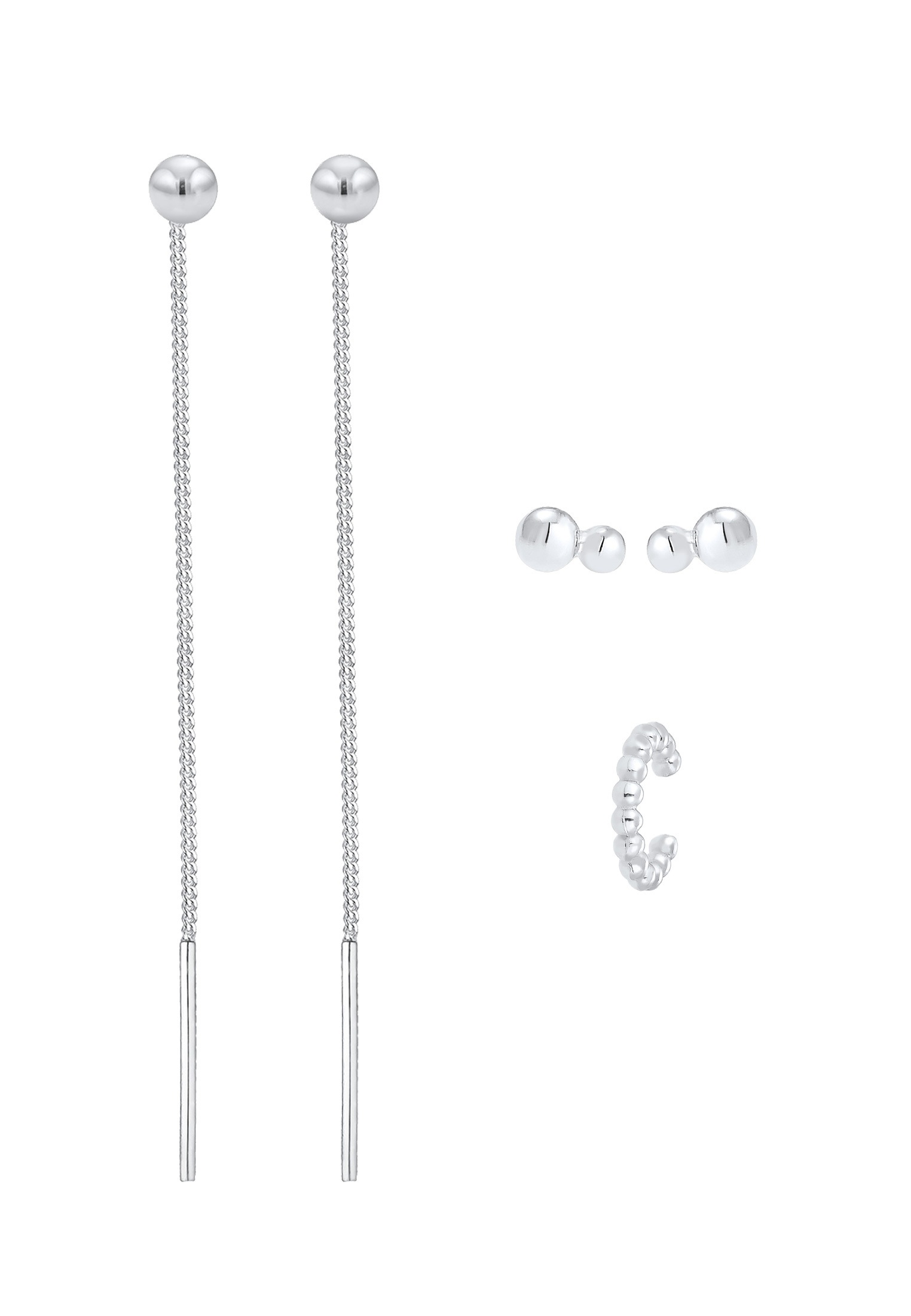 Elli Ohrstecker-Set »Ohrringe Durchzieher Earcuff Kugel (3 tlg.) Set 925 Silber«