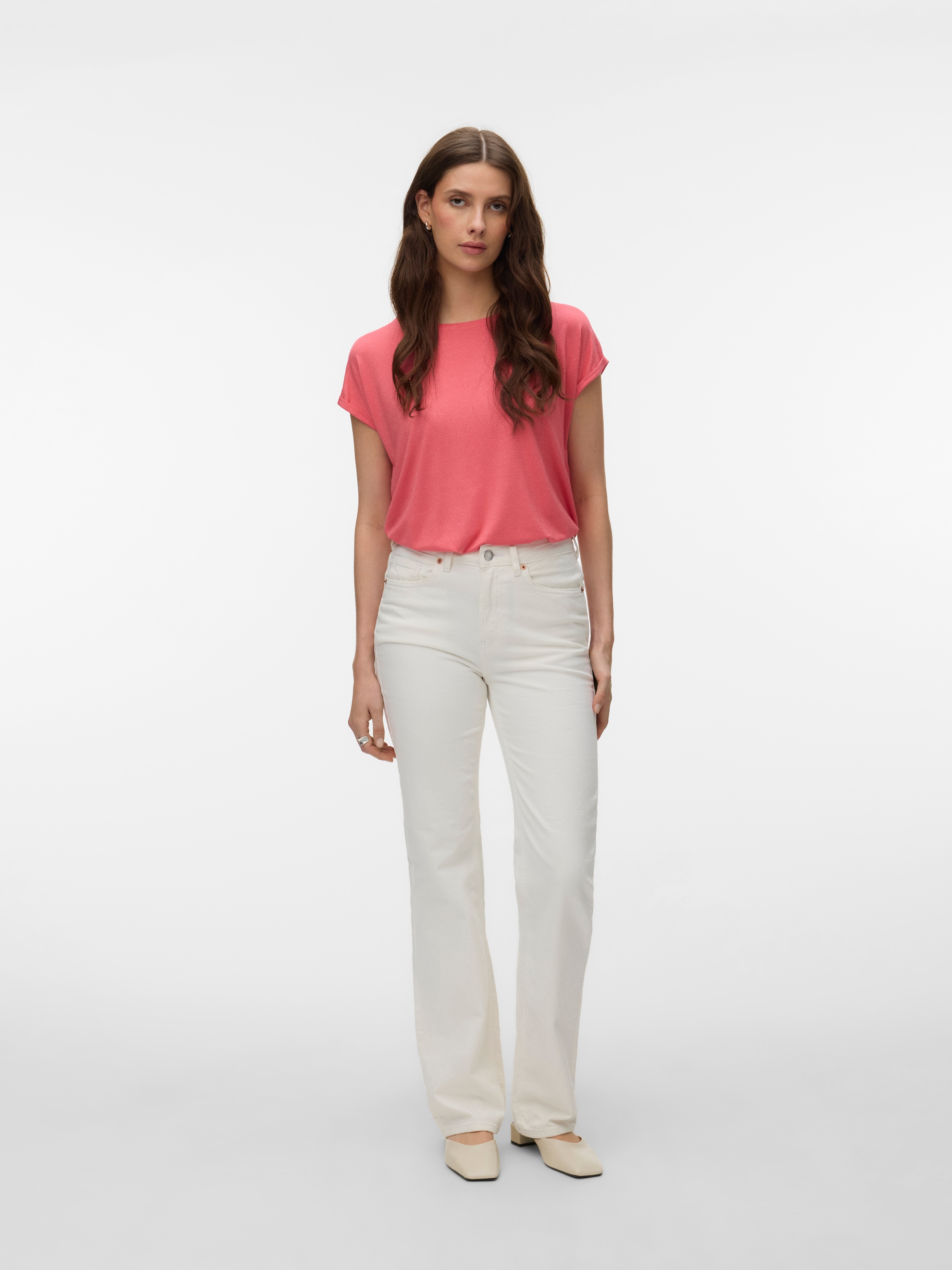 Vero Moda Rundhalsshirt »VMLAVA PLAIN SS TOP LUREX STRIPE« Viskosemischung, loose fit