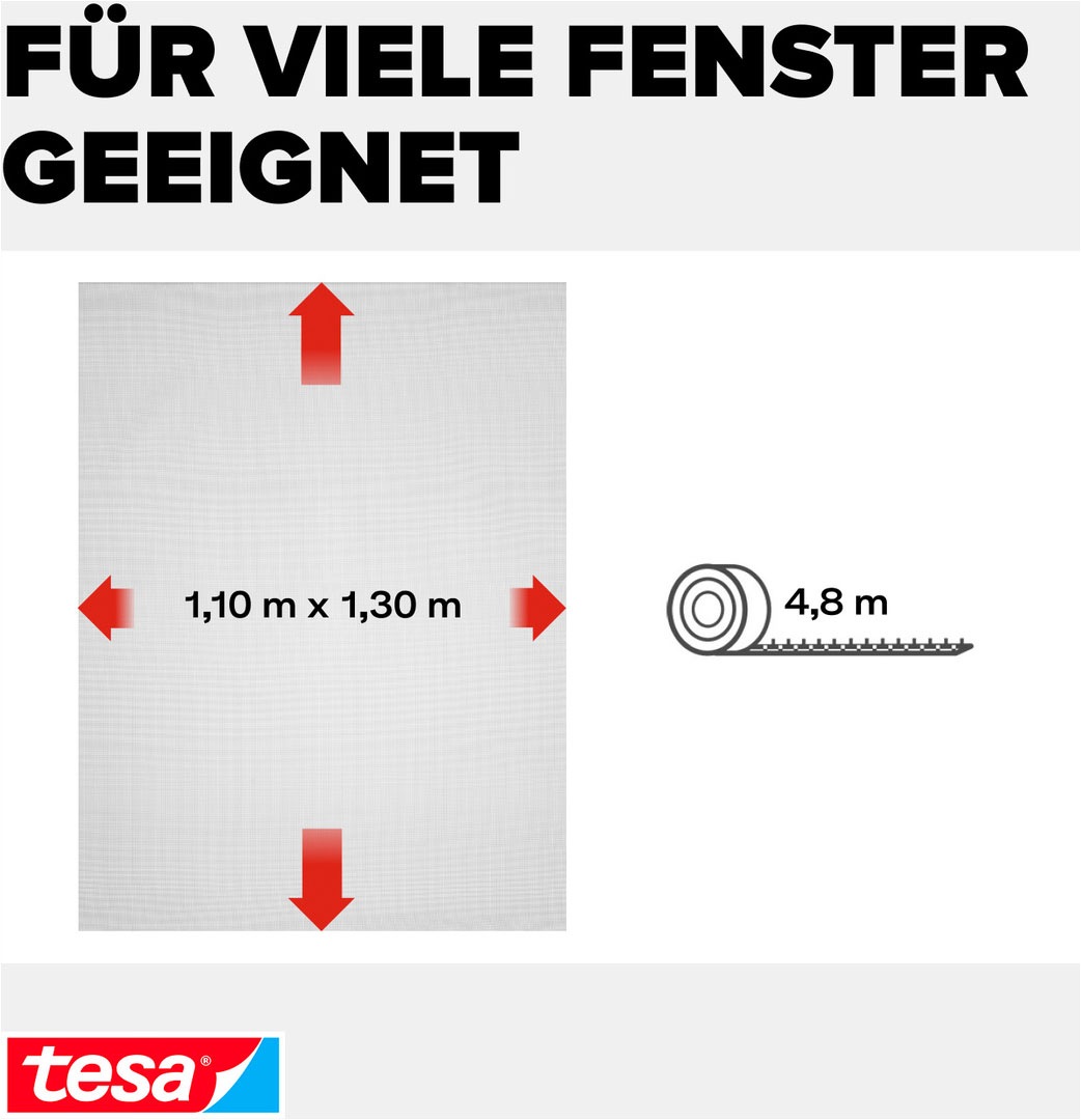 tesa Insektenschutz-Fensterrahmen »Insect Stop Standard Fliegengitter für Fenster - 1.1 m :1.3 m« Packung, Fliegennetz, Klettband, 1 Stk. tlg. Insektenschutzgitter -Fliegenetz ohne Bohren -zuschneidbar