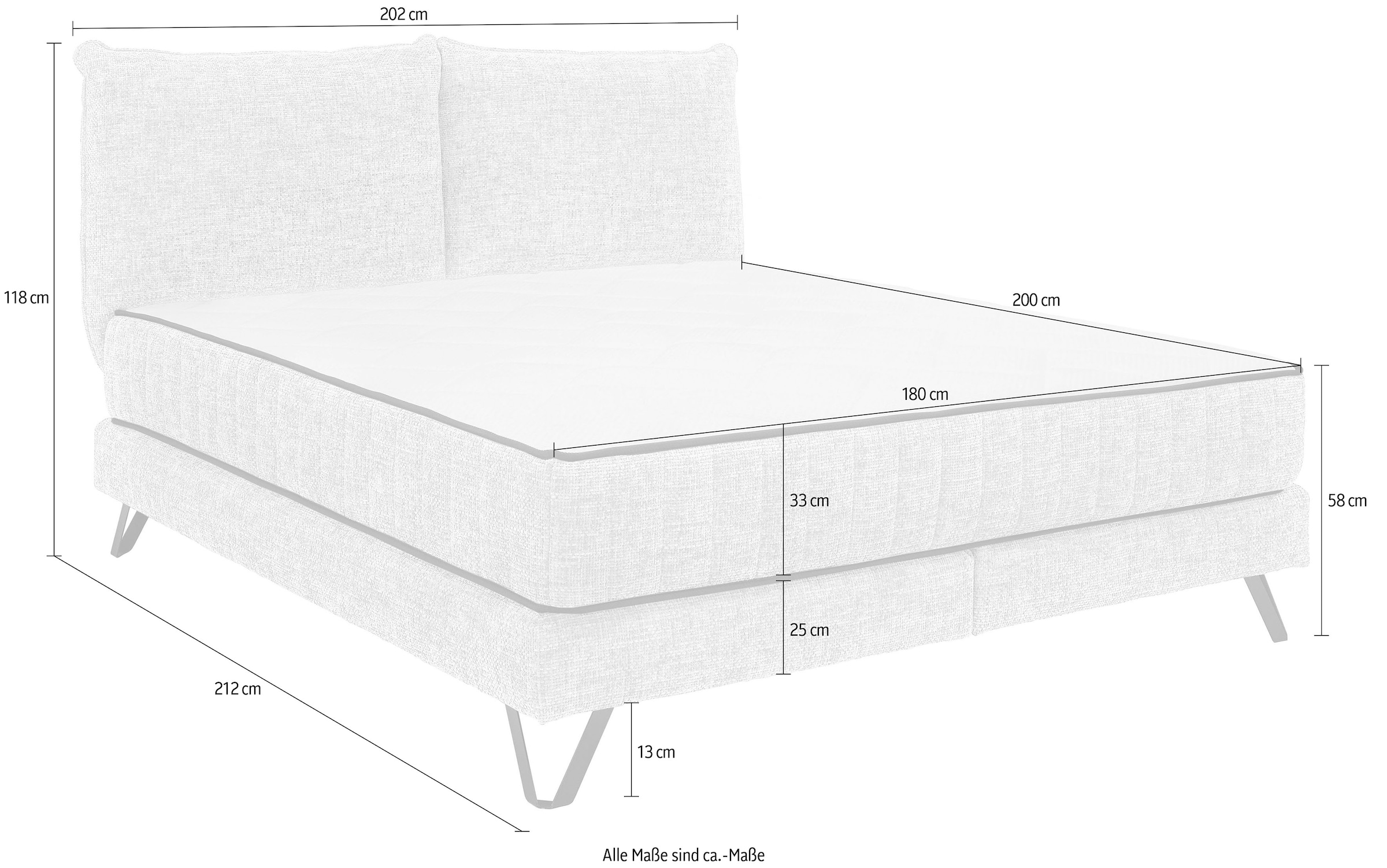set one by Musterring Boxspringbett »Baldwin«, Liegefläche 180 x 200 cm, Duo-Matratze (H3/H4), Kopfteil zweigeteilt