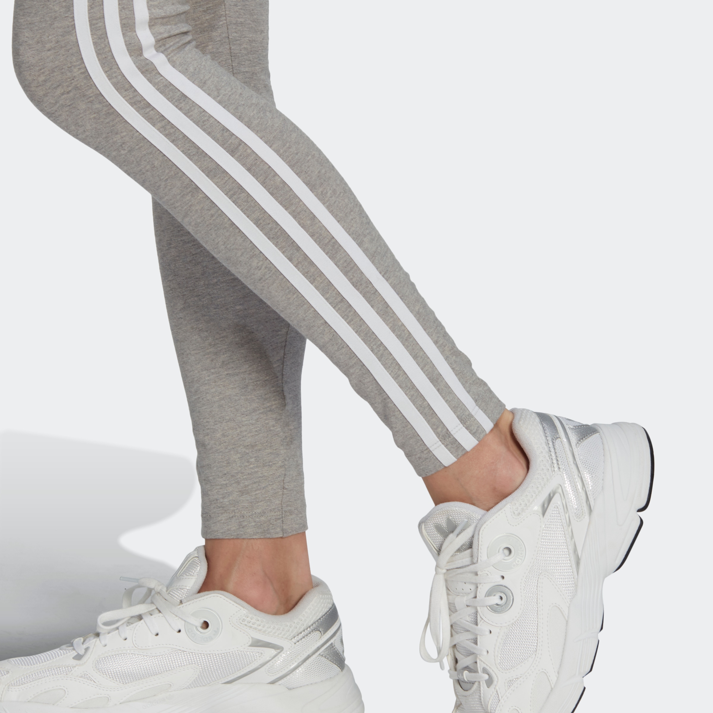 adidas Damen Funktions Leggings grau mit weißen Streifen