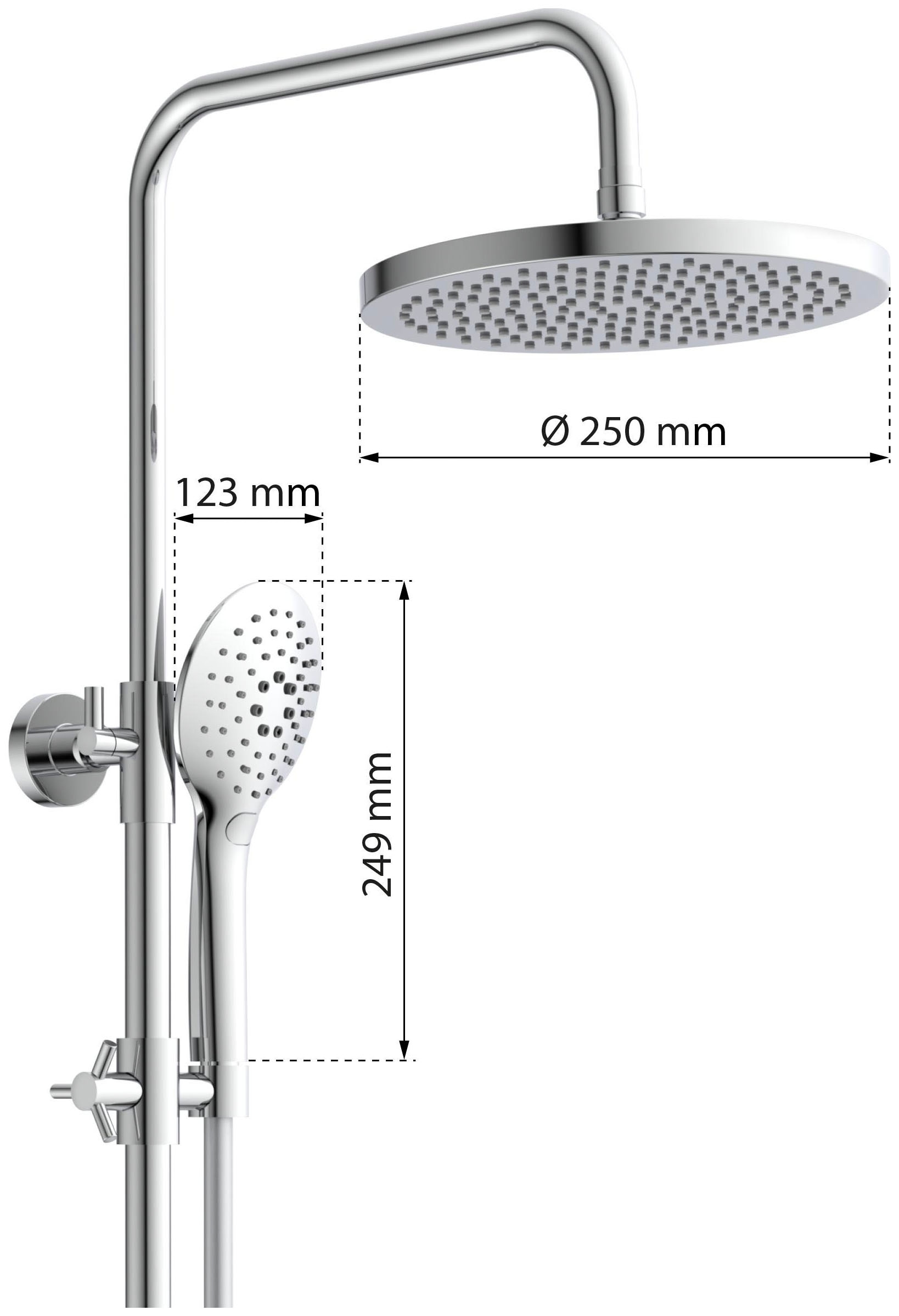 Eisl Stangenbrause-Set »FUTURA«, (Komplett-Set), mit Thermostatarmatur und Glasablage, Handbrause mit 3 Funktionen