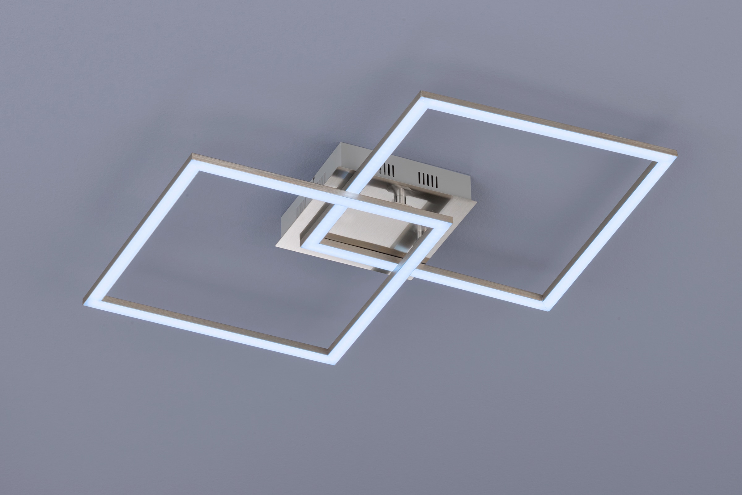 EGLO LED Deckenleuchte »Palmaves Deckenlampe, nickel-matt, gebürstet, Nachtlicht, Quadrate« LED-Modul 1 Stk. minimalistisch, zeitlos, flache Bauform, Wohnzimmer, 47x29,5x6cm