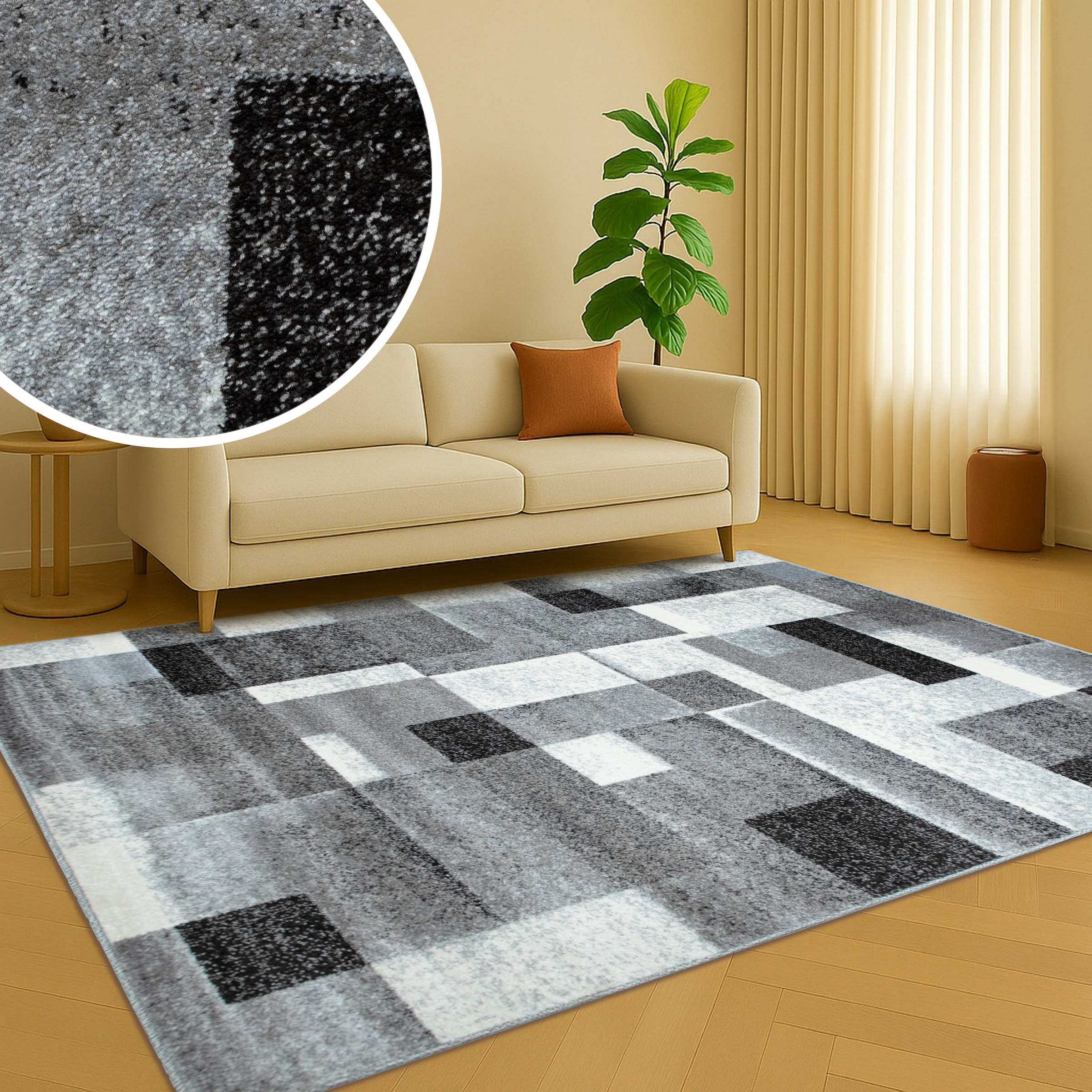 OTTO home Teppich »Corine« rechteckig 9 mm Höhe mit besonders weichem Flor, Kurzflor, modernes Karo-Design,