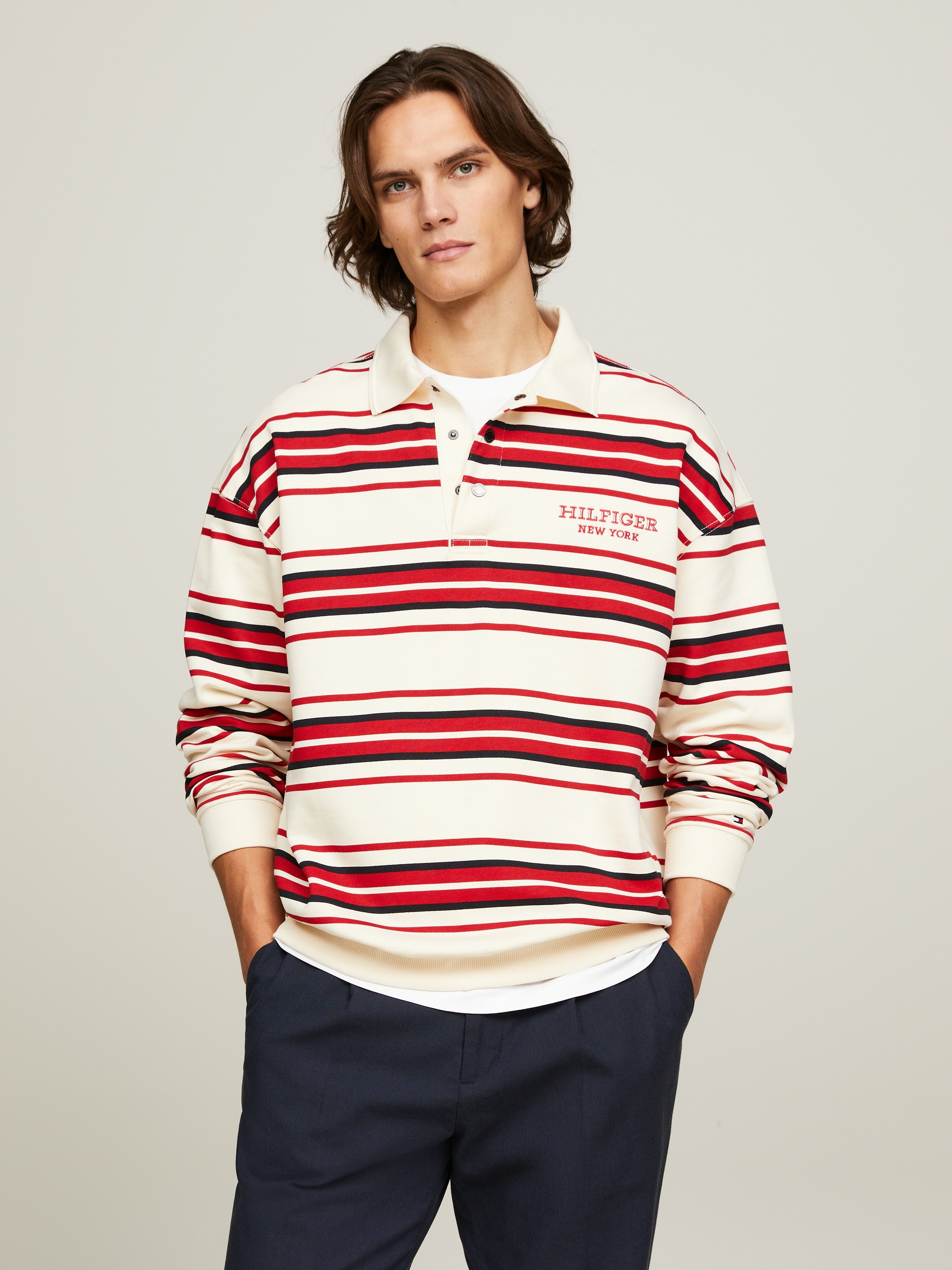 Tommy Hilfiger Rugbyshirt »MONOTYPE STRIPE RUGBY«, Markenstickerei