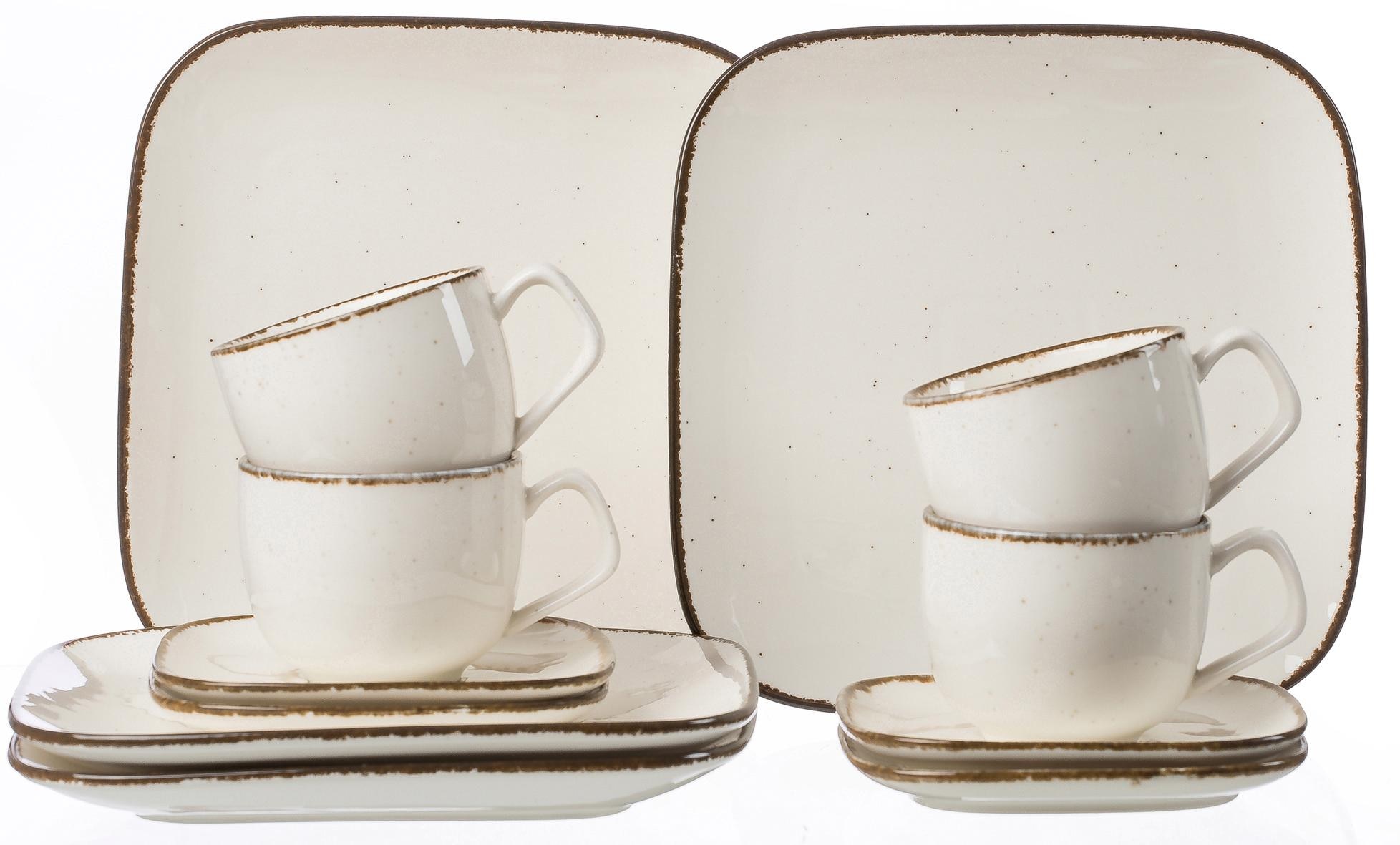 LeGer Home by Lena Gercke Tafelservice »Geschirr-Set, Service Oliv«, (Set, 12  tlg.), graphisches Dekor, Made in Europe, 12 Teile, für 4 Personen kaufen  bei OTTO