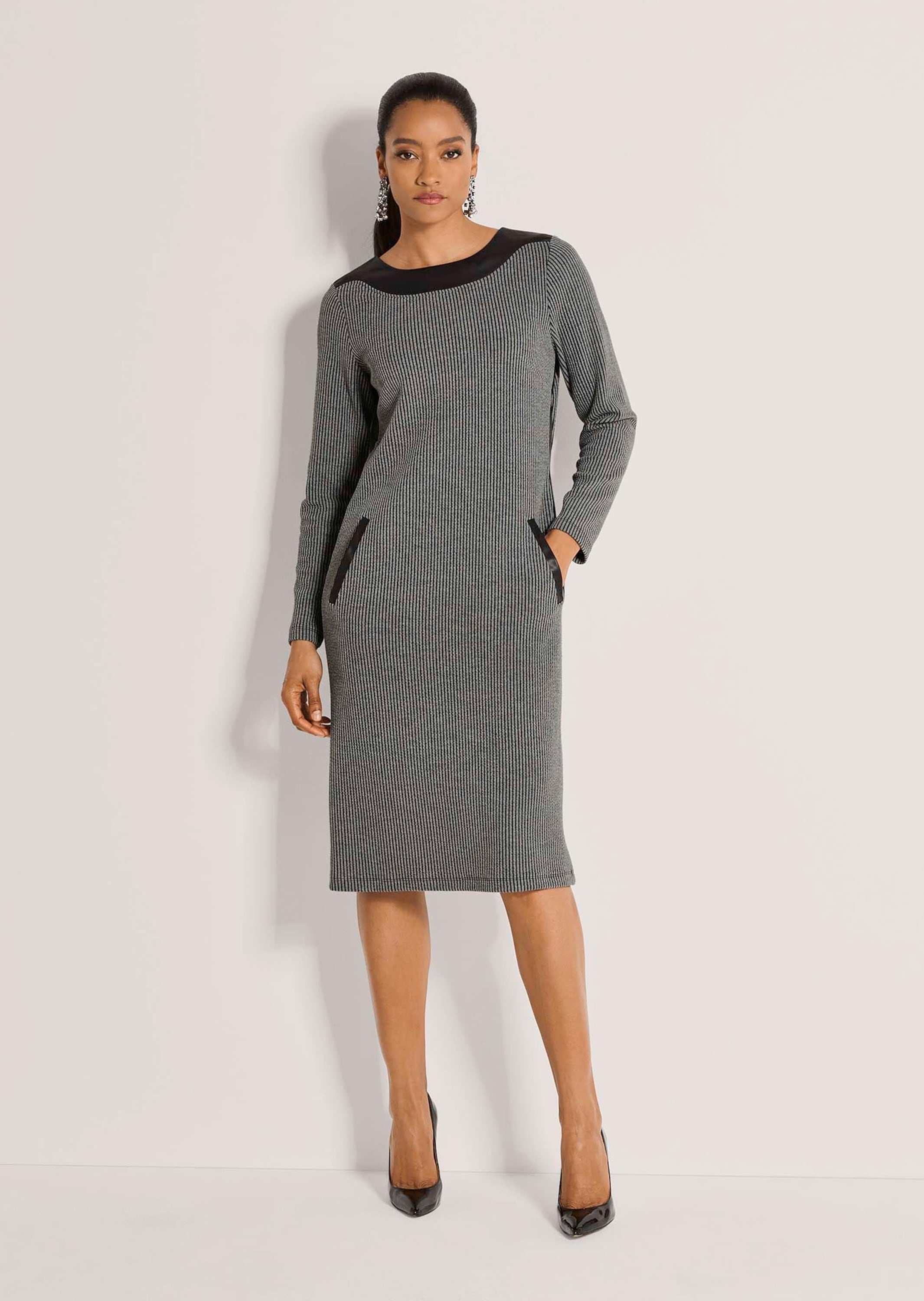 MADELEINE Midikleid »Kleid Etuikleid mit Leder-Optik-Besatz« Ohne Tasche