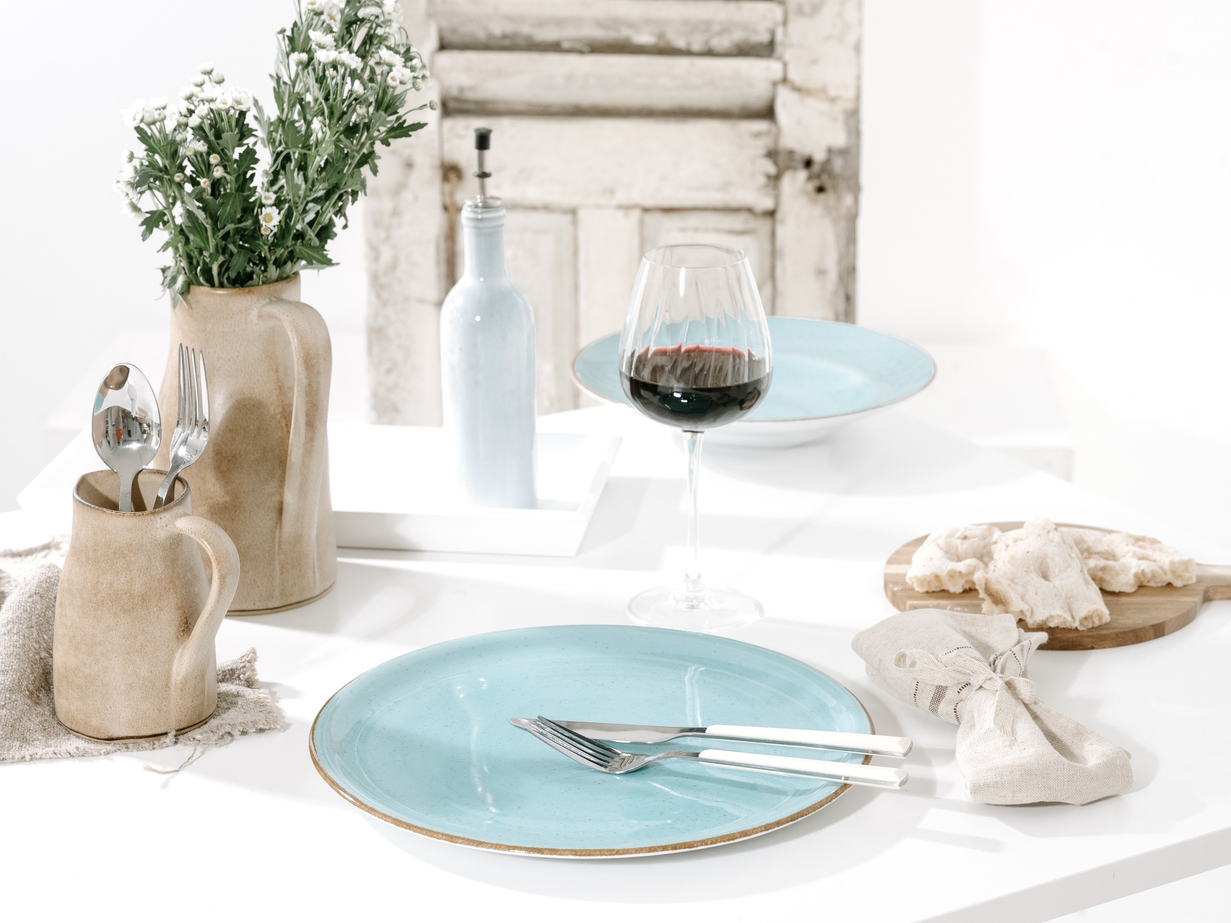 CreaTable Pizzateller »Vintage Nature, Pizzateller 33 cm 4-tlg« Teller Set, Handgemalt, Gesprenkelt, Rustikales Außenband