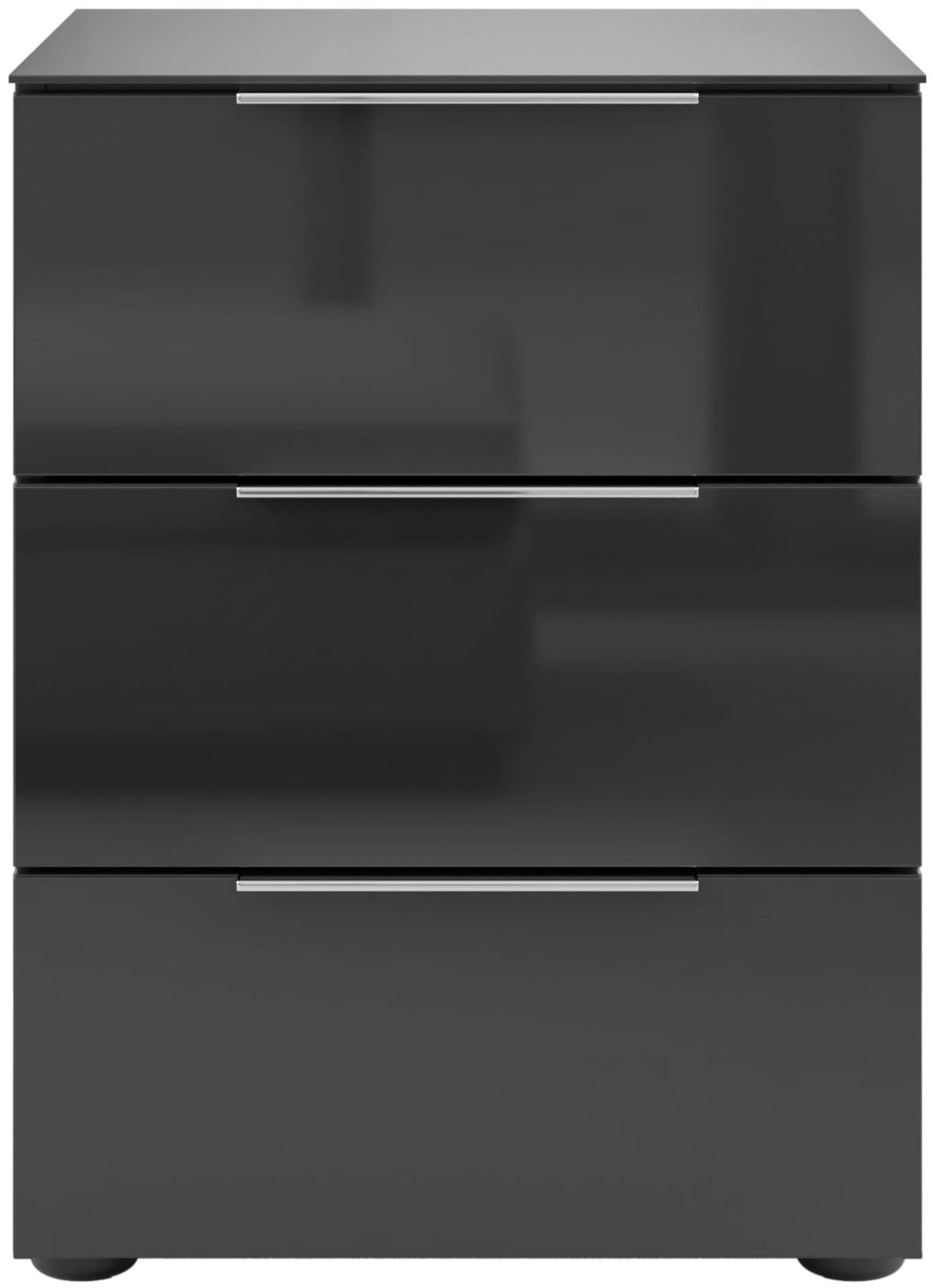 Manjana Möbel Nachtkommode »mit Chrom oder Schwarz matten Metallgriffen« mit Glasfronten, melaminbeschichtete Oberfläche, mit Vollauszug