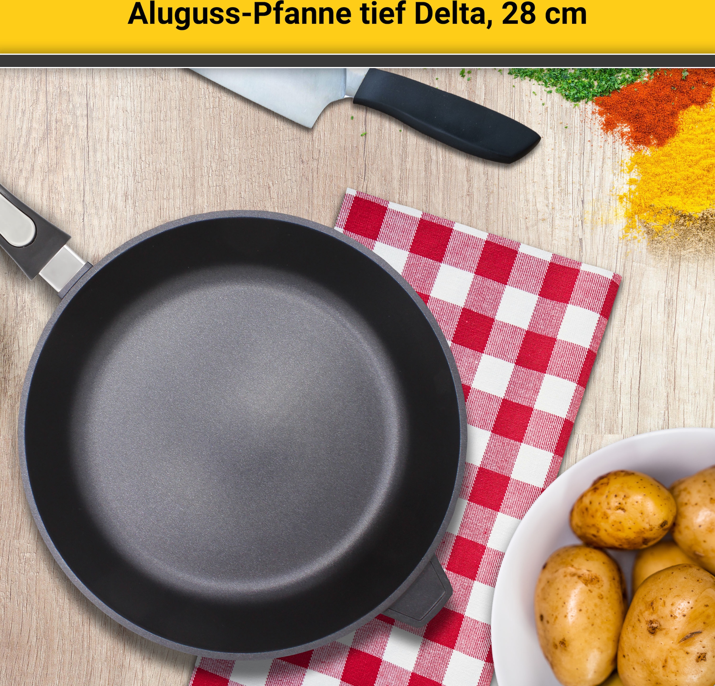 Krüger Bratpfanne »Aluguss Pfanne tief DELTA«, Aluminiumguss, (1 tlg.), für Induktions-Kochfelder geeignet, tiefe Ausführung