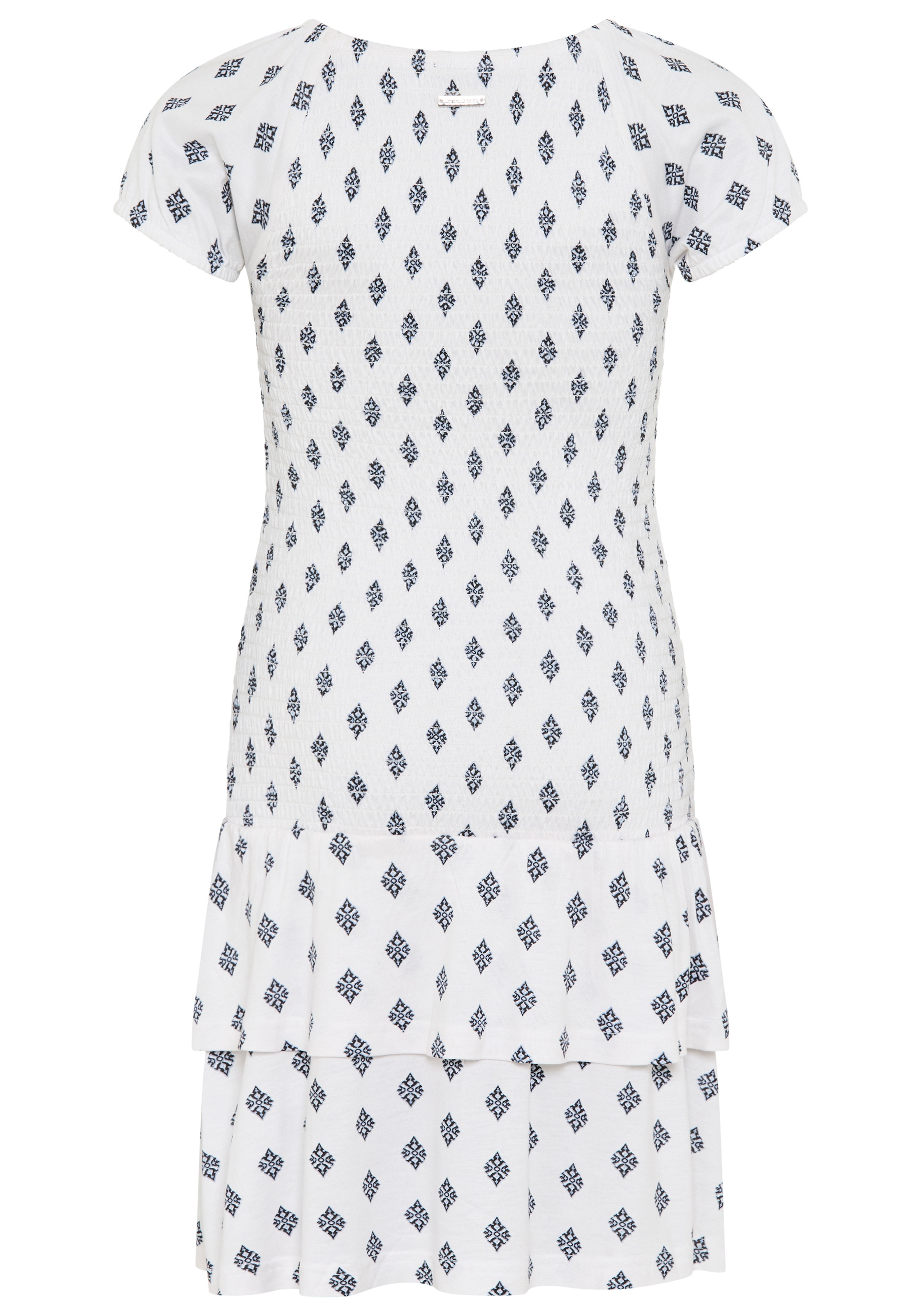 Bruno Banani Jerseykleid »Allover gemustertes Smoke Kleid, Carmenkleid für Mädchen« für Mädchen, mit Carmenausschnitt, aus elastischem Jersey