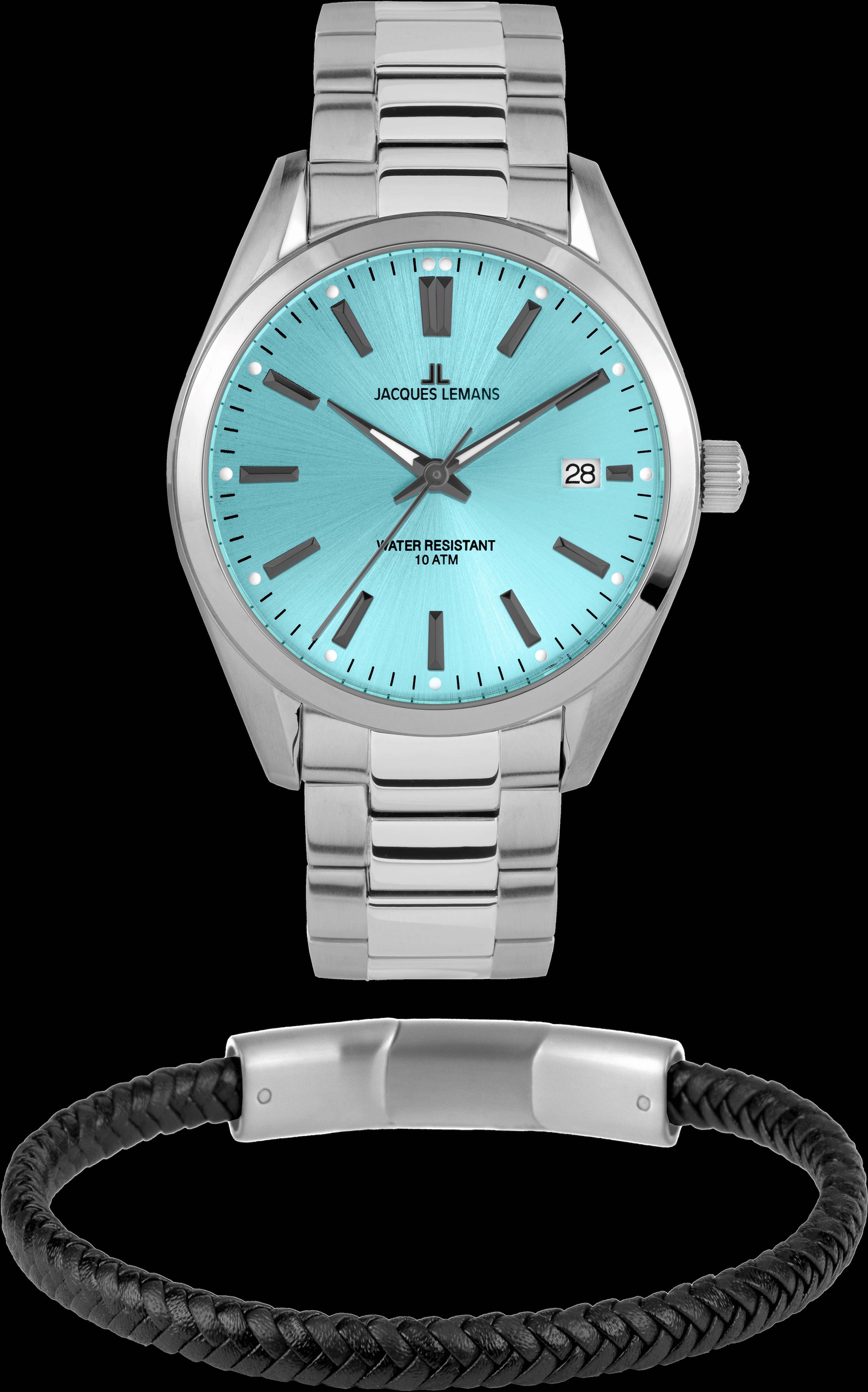 Jacques Lemans Quarzuhr »Derby, 1-2143G-SET«, (Set, 2 tlg., Uhr mit Armschmuck), Armbanduhr, Herrenuhr, Datum, ideal auch als Geschenk