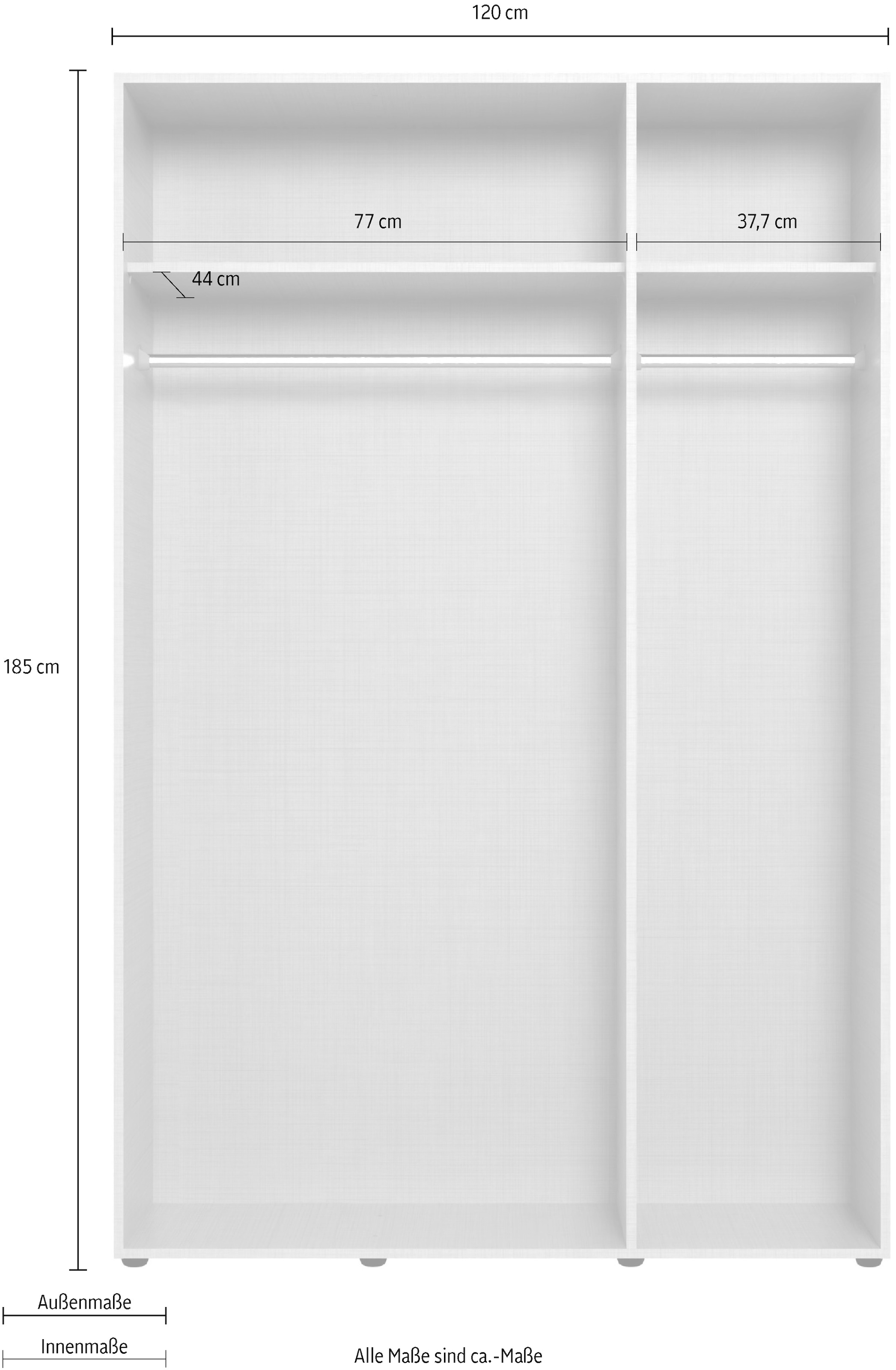 Wimex Kleiderschrank »Mugano,in 8 Breiten,3 Höhen,2 Tiefen, viele Farben, Made in Germany«, (in Basic oder Premium Ausstattung mit 2 weiteren Einlegeböden), mit langen oder kurzen Griffen aus Metall, mit oder ohne Spiegel