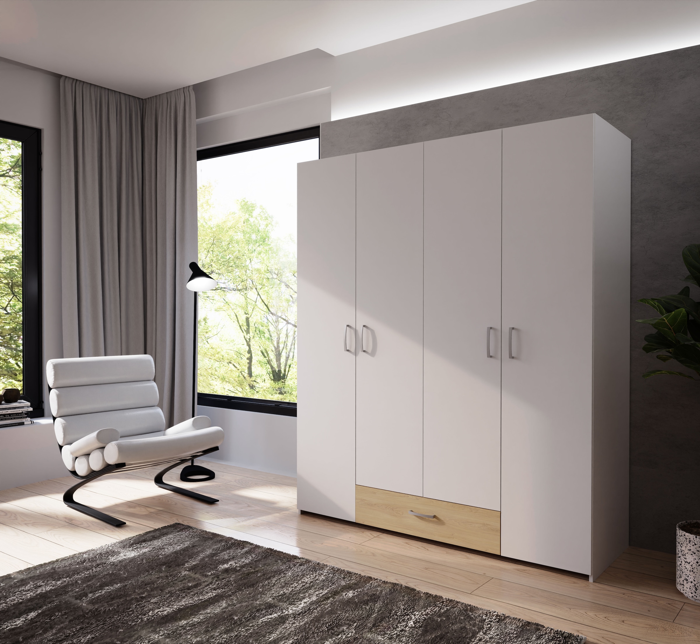 FORTE Drehtürenschrank »Econobox«, Drehtürenschrank, zeitloses Design mit alufarbigen Griffen.
