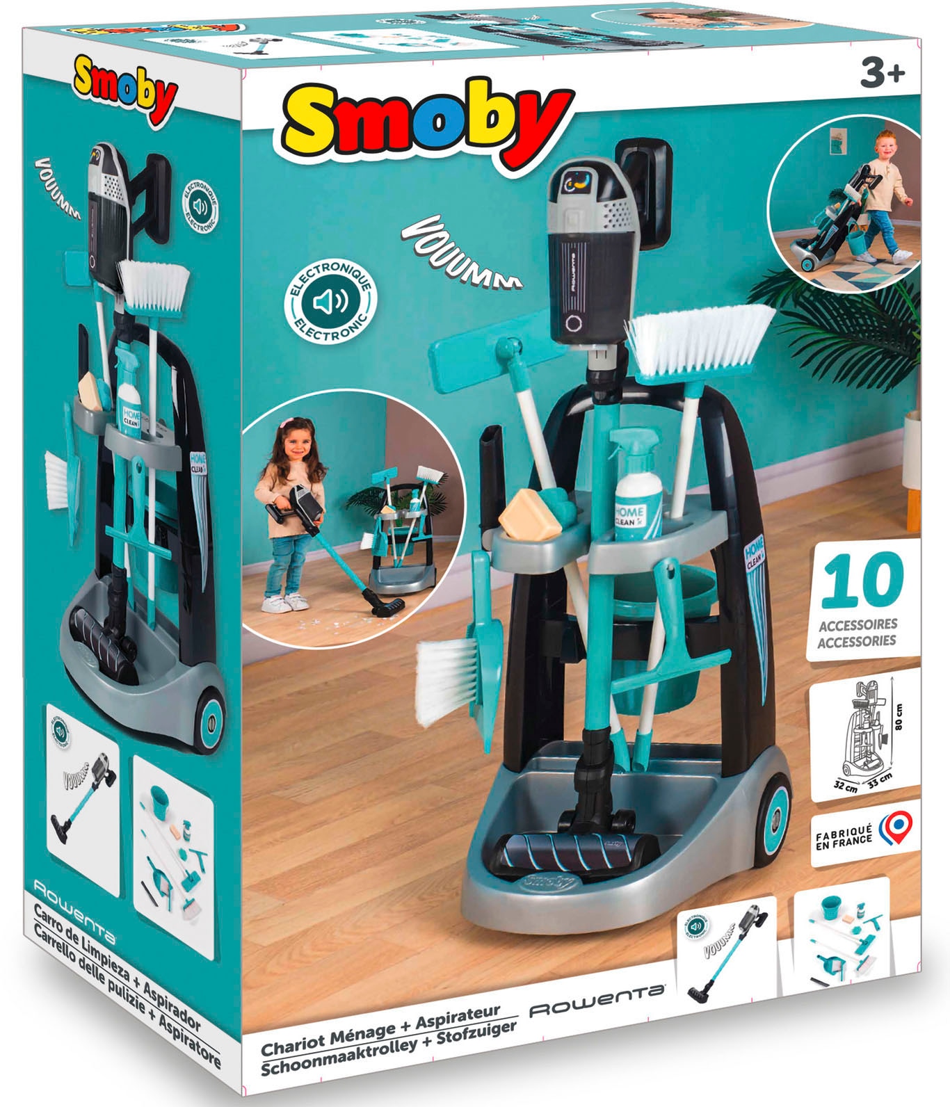 Smoby Kinder-Putzwagen »Rowenta Reinigungstrolley«, Staubsauger mit Sound; Made in Europe