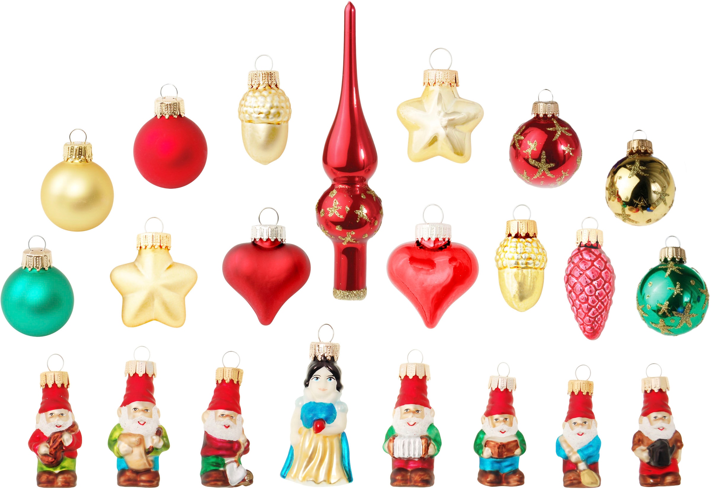 Krebs Glas Lauscha Adventskalender »Schneewittchen und die sieben Zwerge, Weihnachtsdeko«, für Erwachsene, Mini Märchen Adventskalender mit Christbaumschmuck