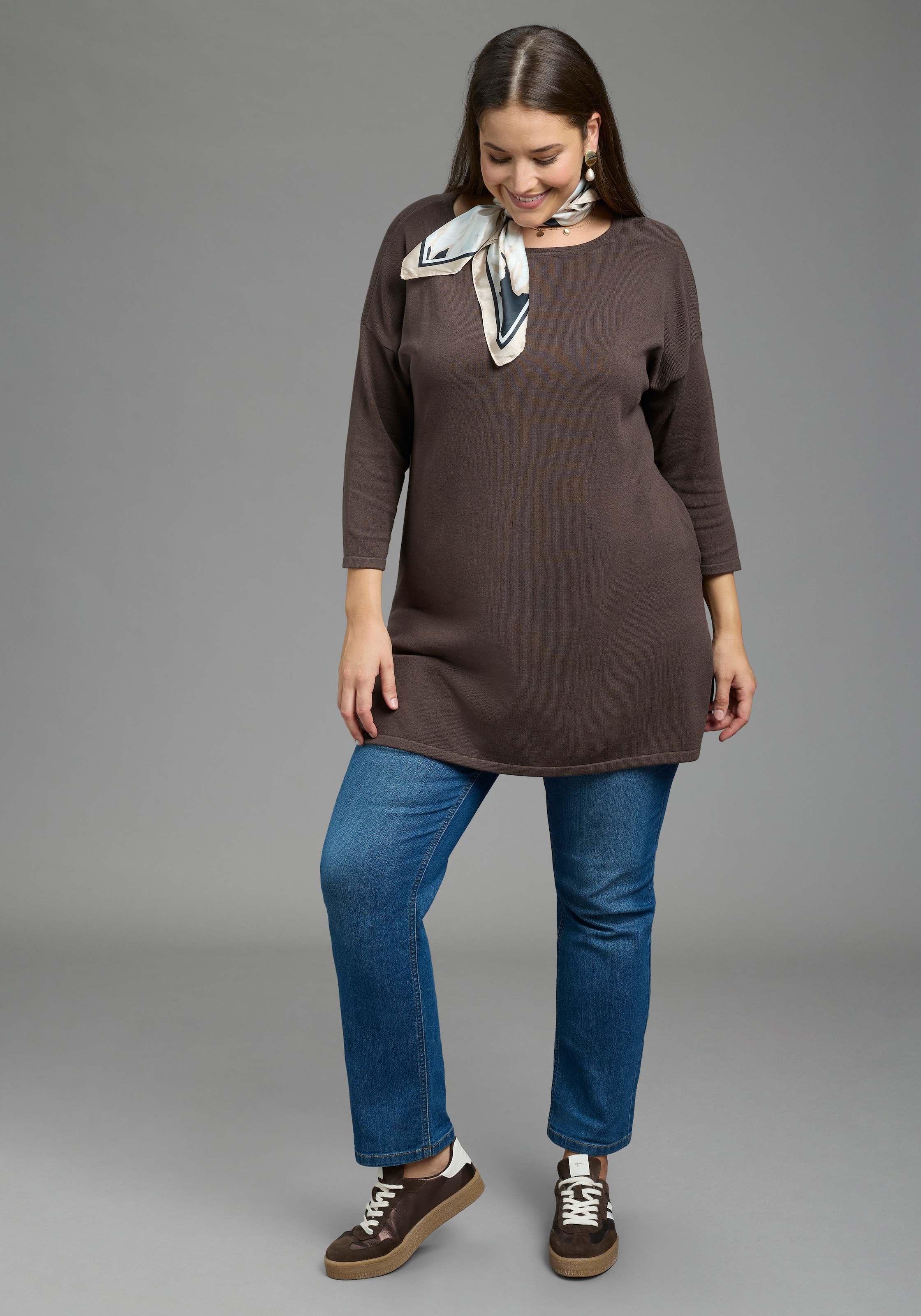Laura Scott CURVE Longpullover »Große Größen« aus fließendem Feinstrick mit seitlichem Schlitz