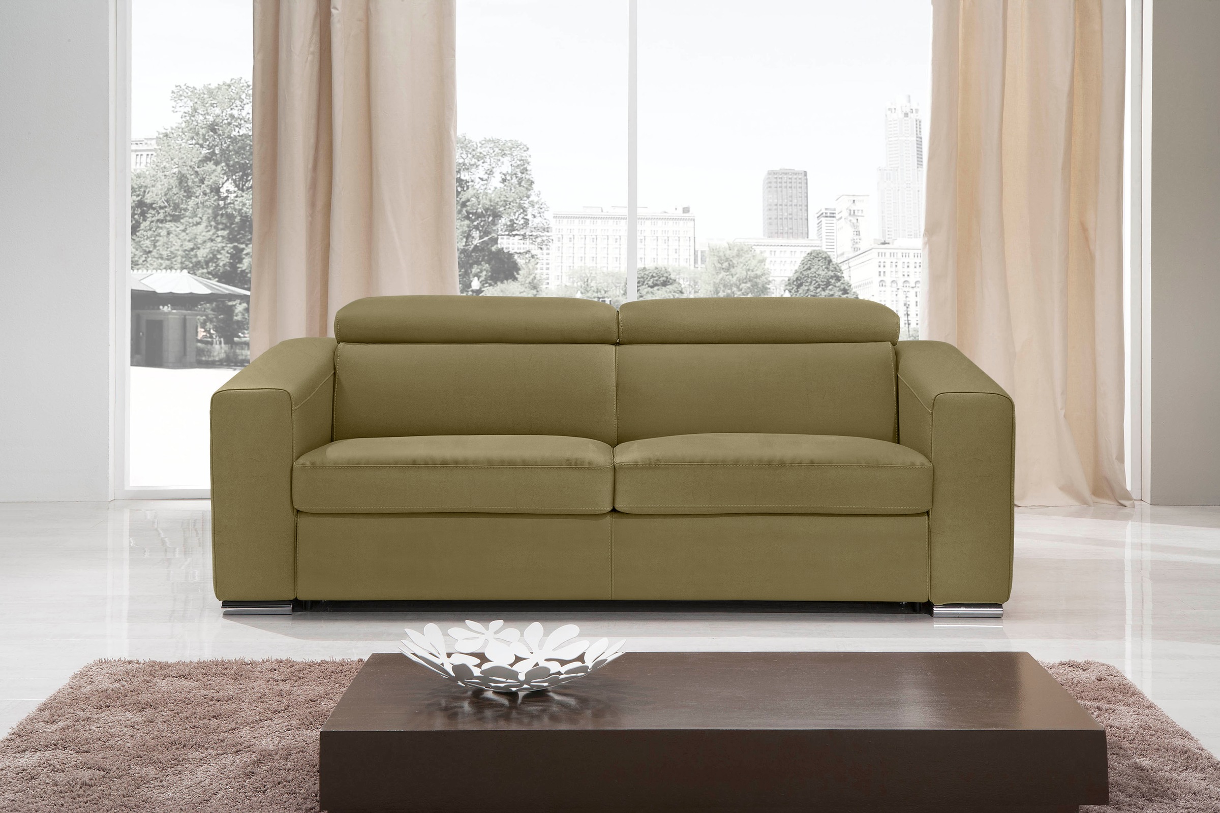 Egoitaliano Schlafsofa »Cabiria, Design und super Sitz- und Liegekomfort«, Sofa inkl. Schlaffunktion, Kopfteile verstellbar, mit Metallfüßen