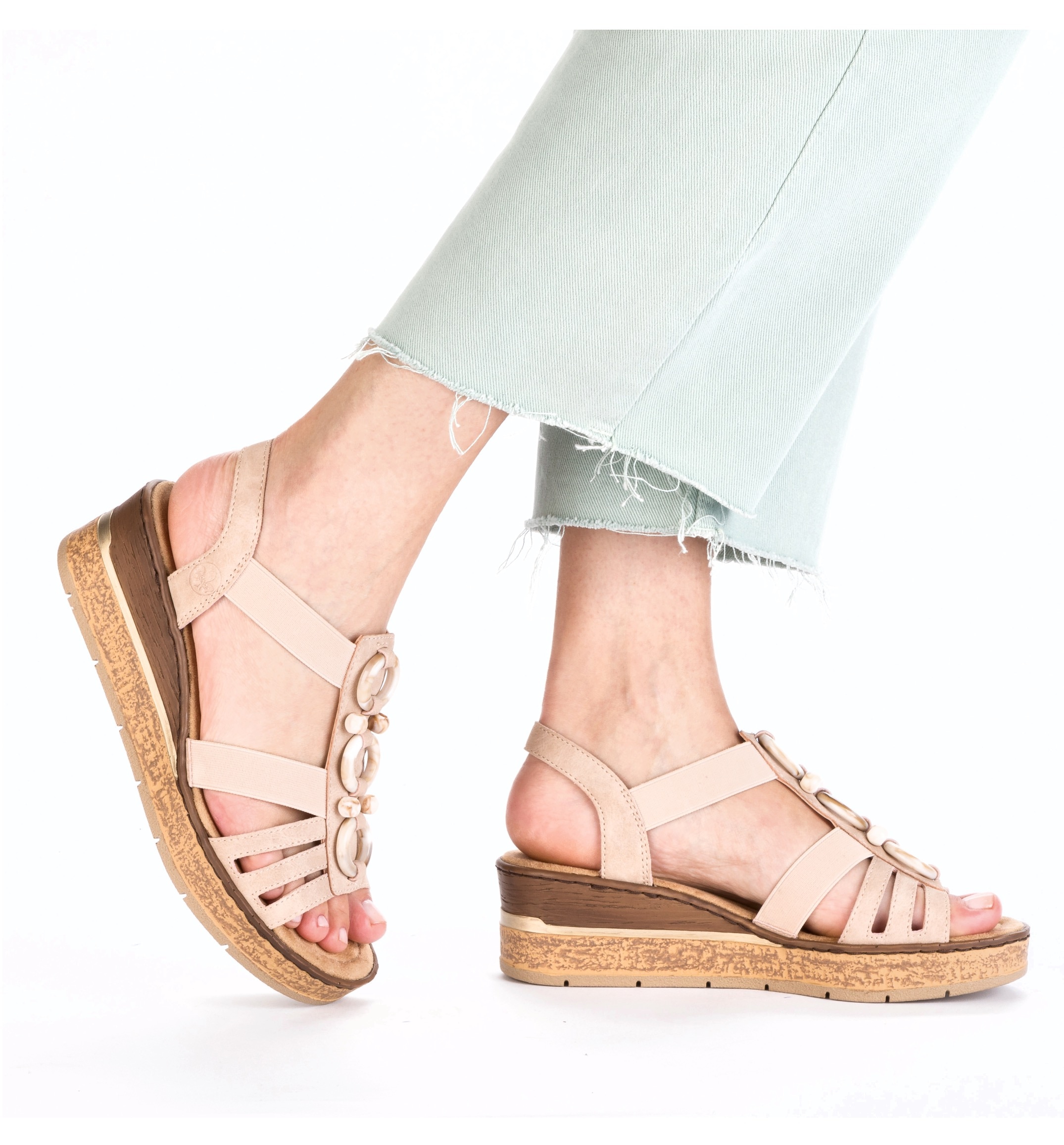 Rieker Keilsandalette, Sommerschuh, Plateausandale, Schlupfschuh mit seitlichen Gummizügen