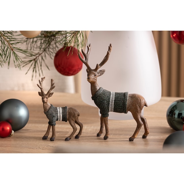 my home Weihnachtsfigur »Laurits, Weihnachtsdeko«, niedlicher Hirsch mit  Pulli, Höhe ca. 11 + 21 cm kaufen bei OTTO